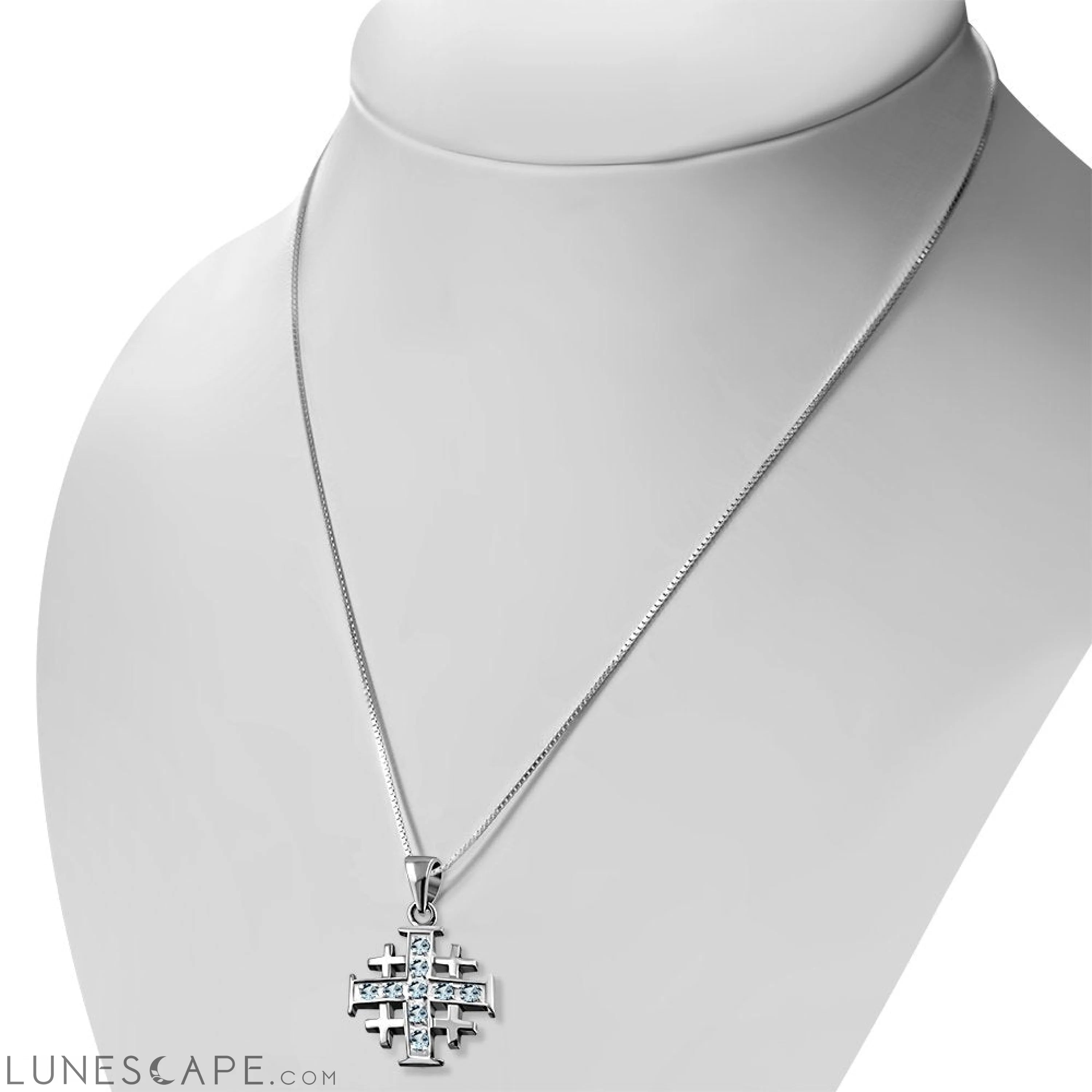 Blue Topaz CZ Jerusalem Cross Silver Pendant LUNESCAPE