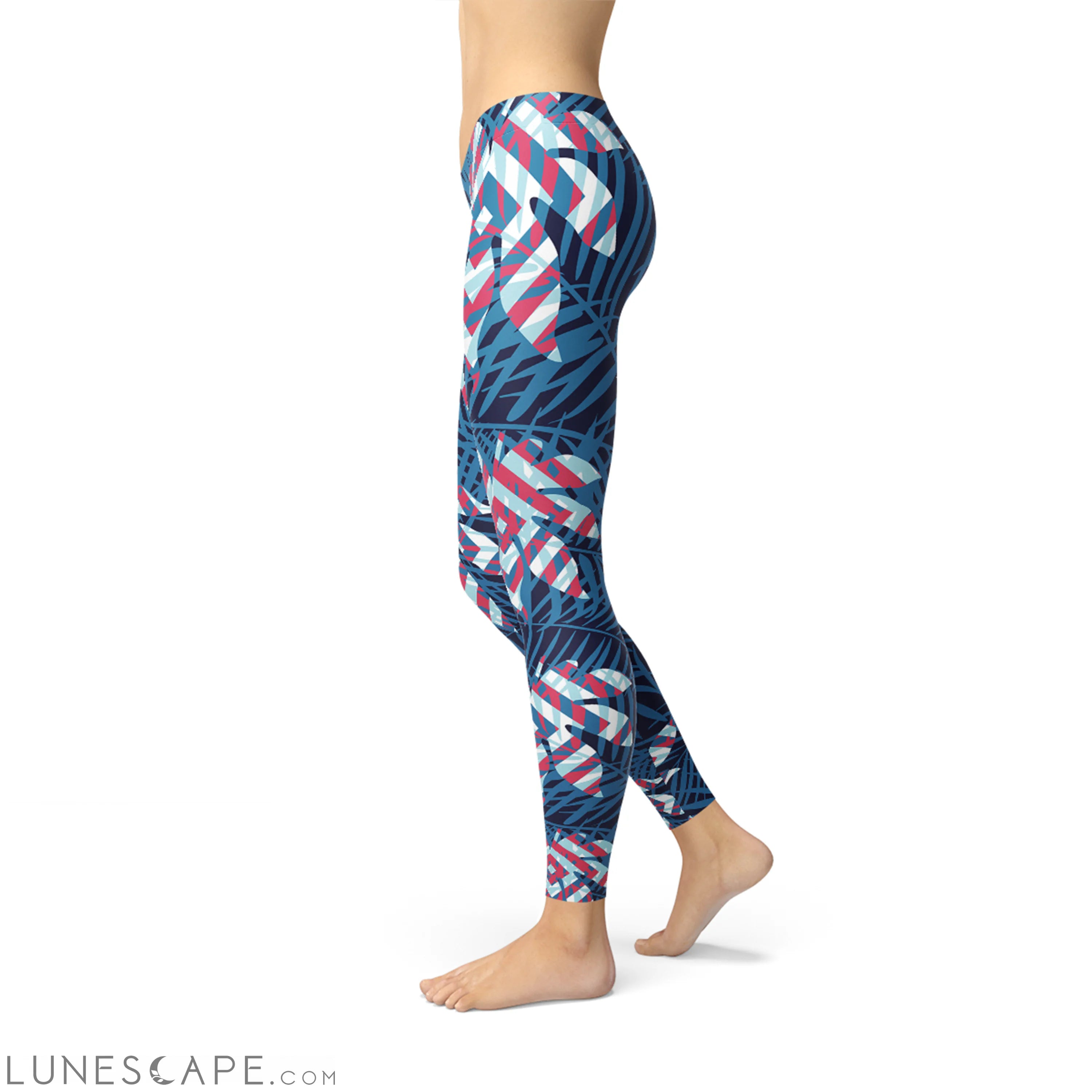 Blue Tropical Leaf Leggings for Women Leggings