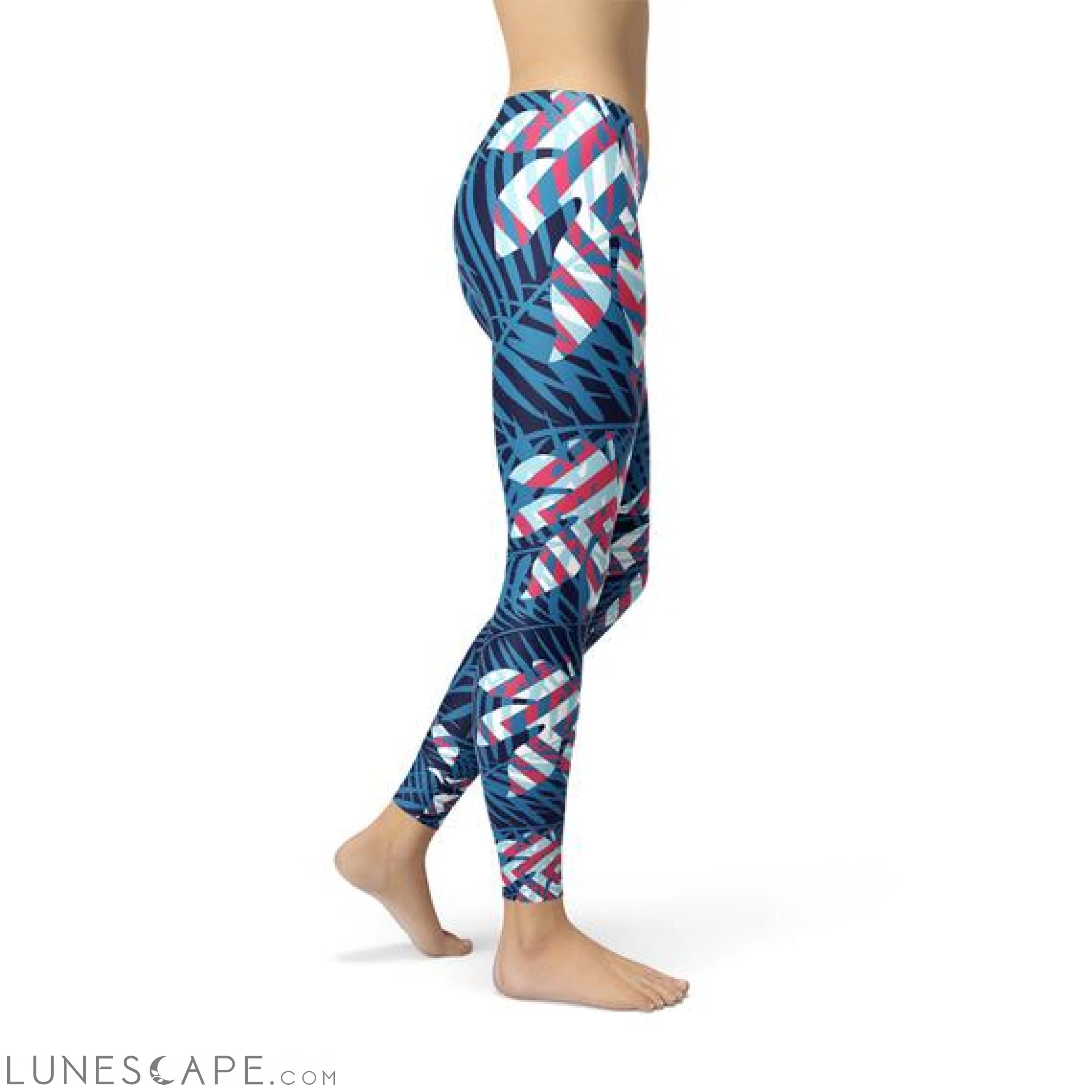 Blue Tropical Leaf Leggings for Women Leggings