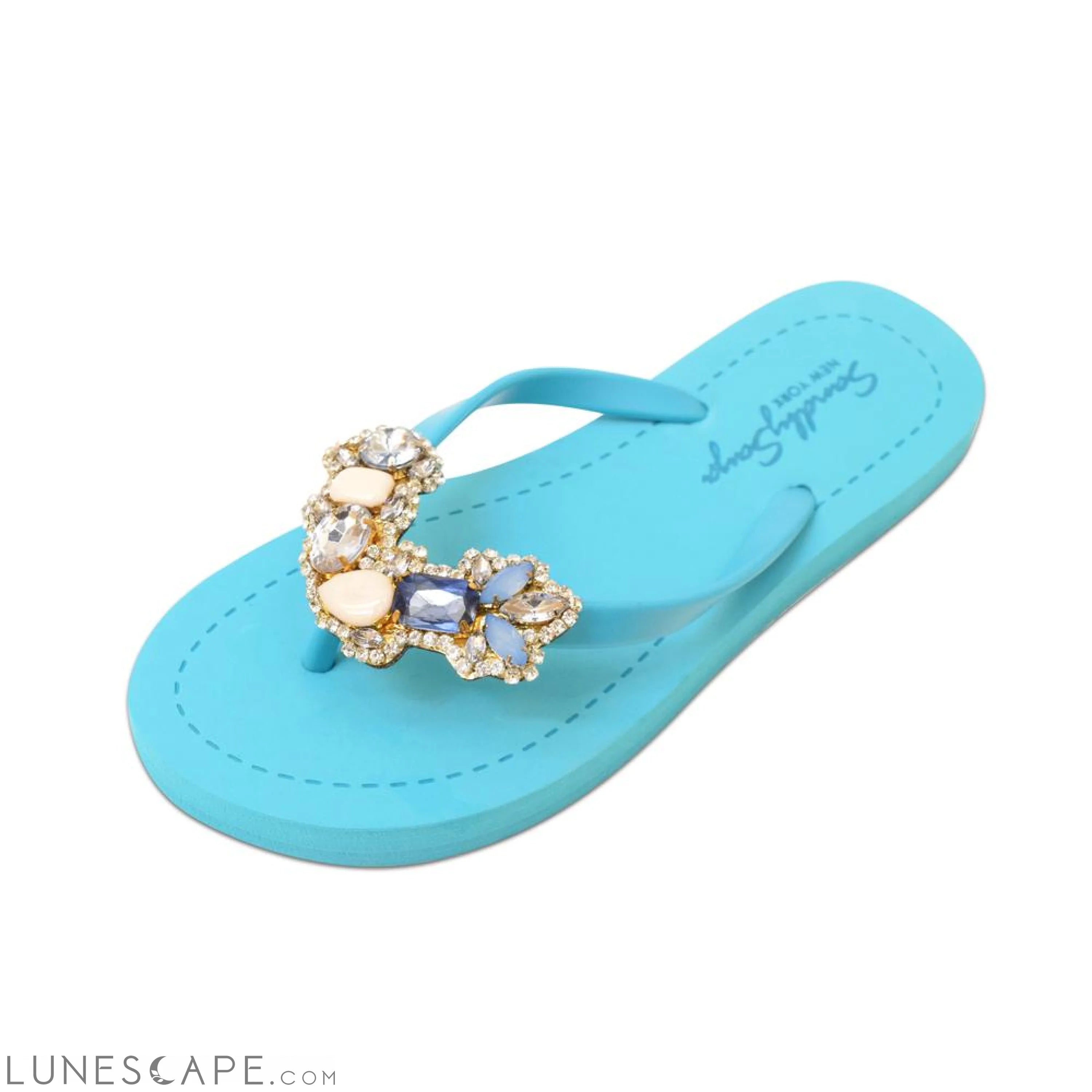 Blue York - Crystal Rhine Stone Embellished Women's Flat Flip Flops Sandal LUNESCAPE
