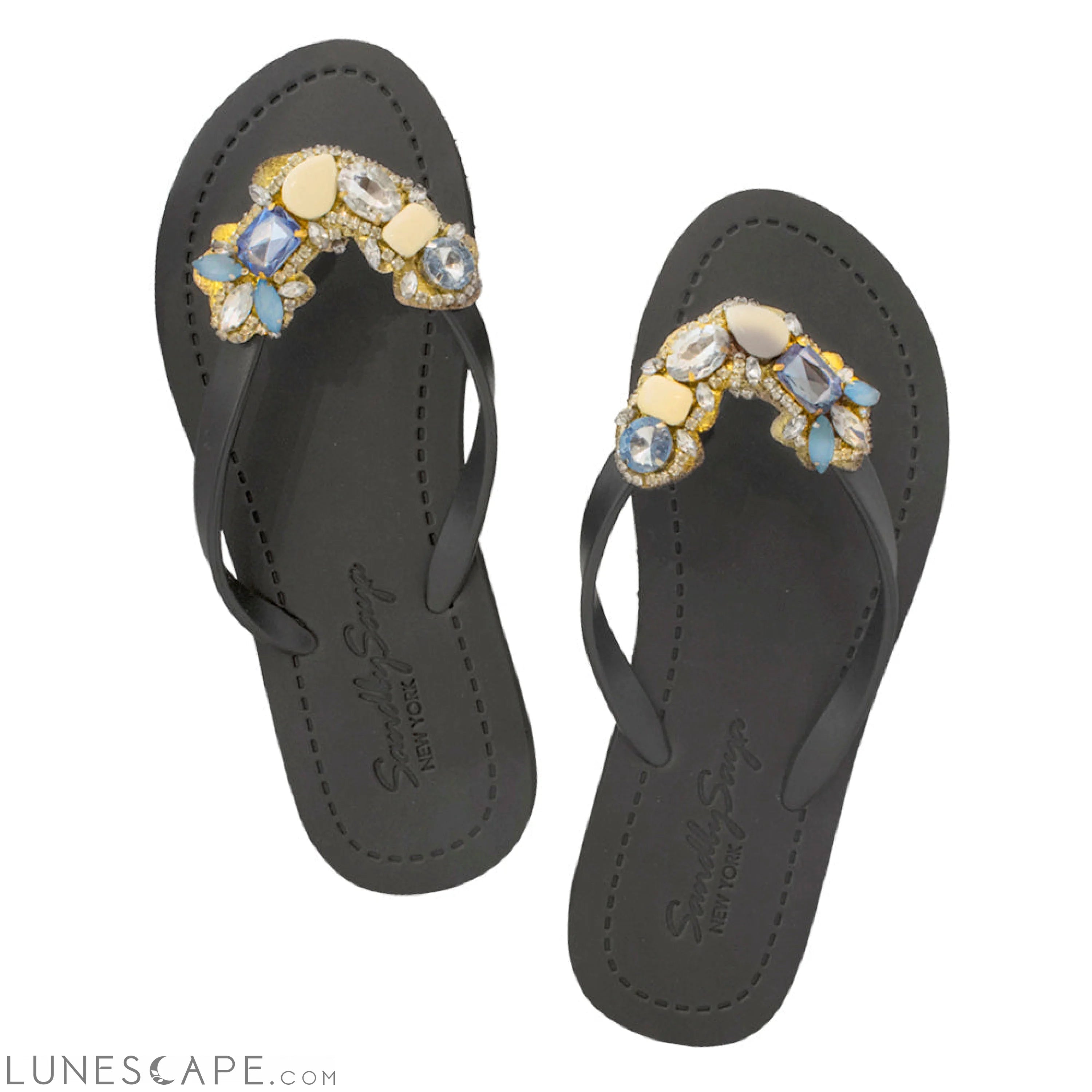 Blue York - Crystal Rhine Stone Embellished Women's Flat Flip Flops Sandal LUNESCAPE