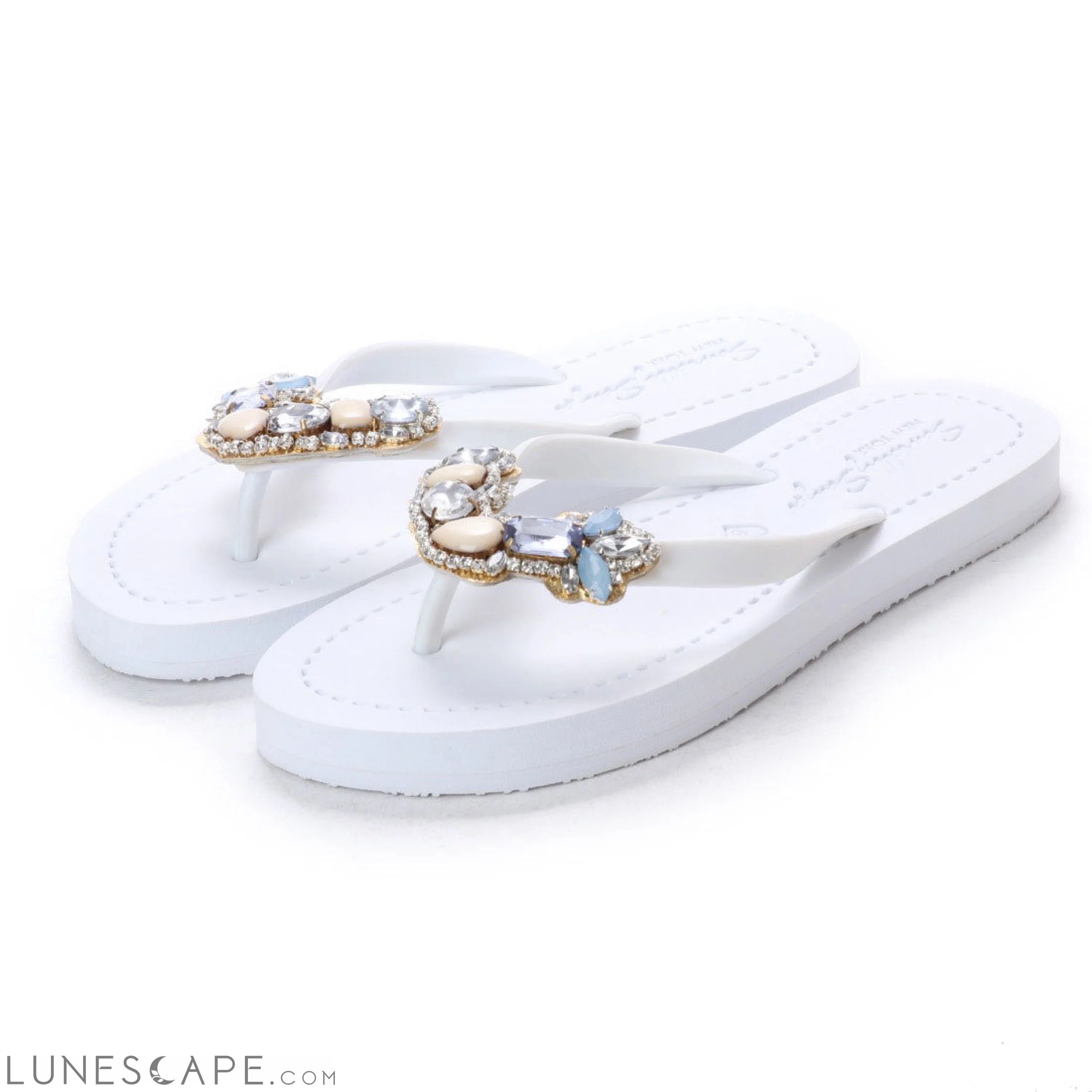 Blue York - Crystal Rhine Stone Embellished Women's Flat Flip Flops Sandal LUNESCAPE