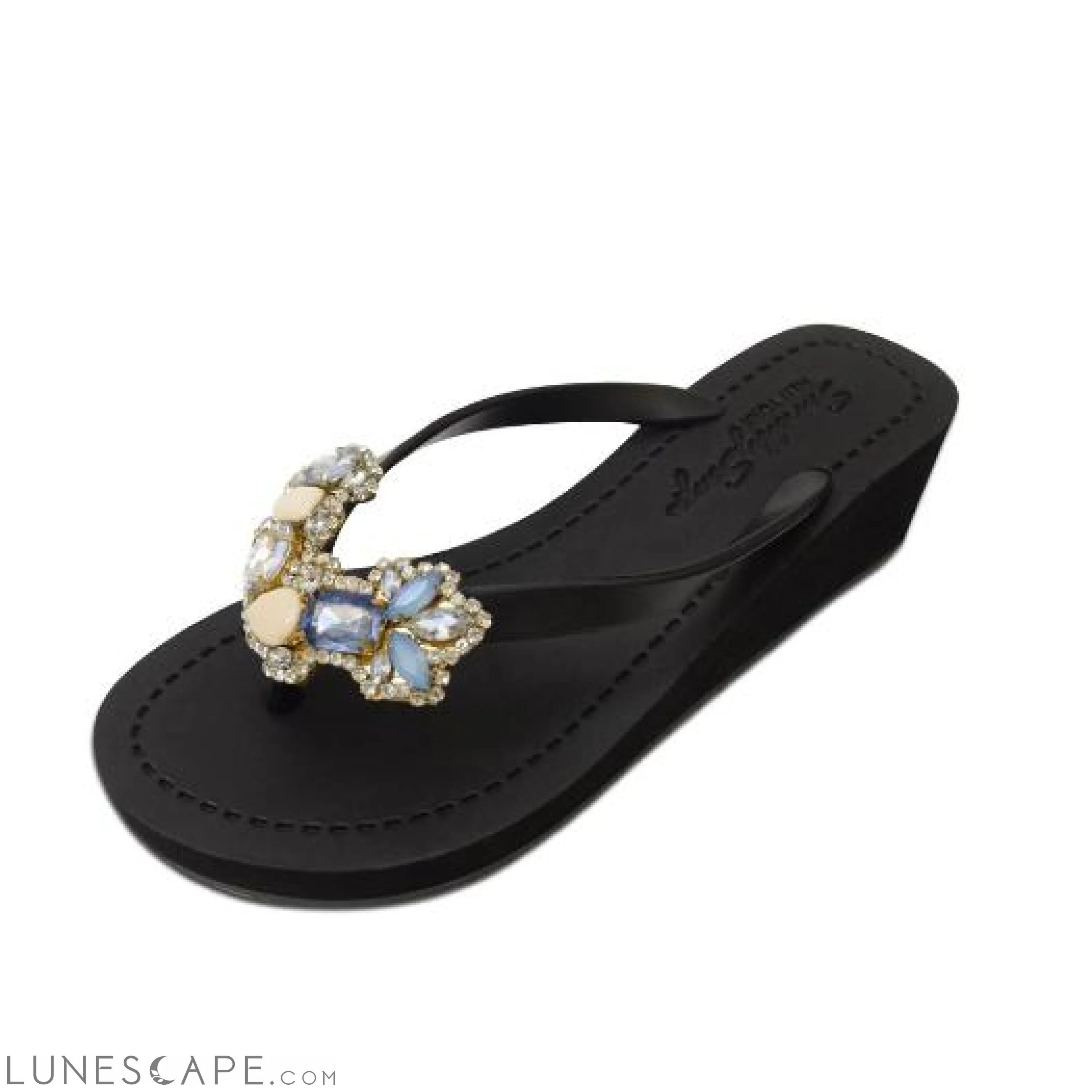 Blue York- Crystal Rhinestone Embellished Mid Wedge Flip Flops Sandal LUNESCAPE