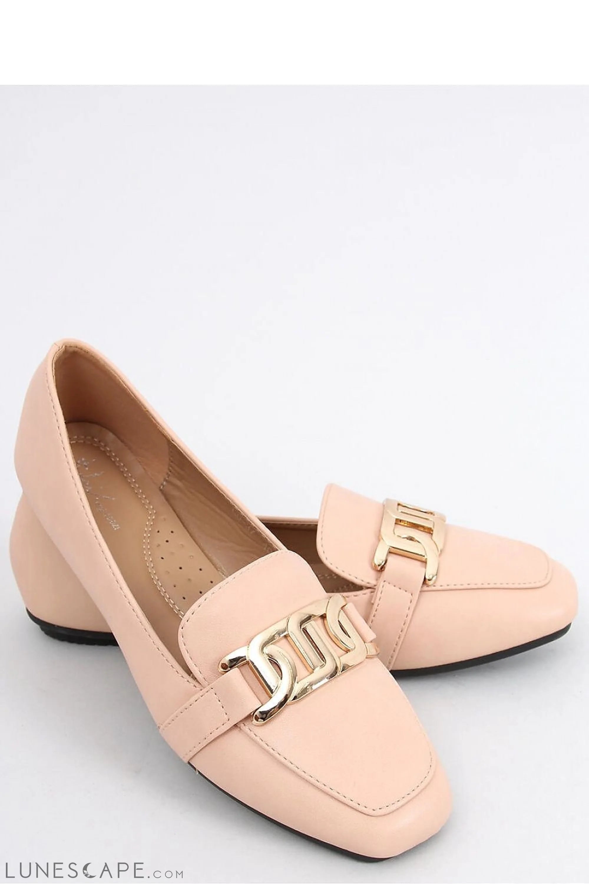 Blush Eco-Leather Loafers for Women – Square-Toe Slip-Ons with Gold Chain LUNESCAPE