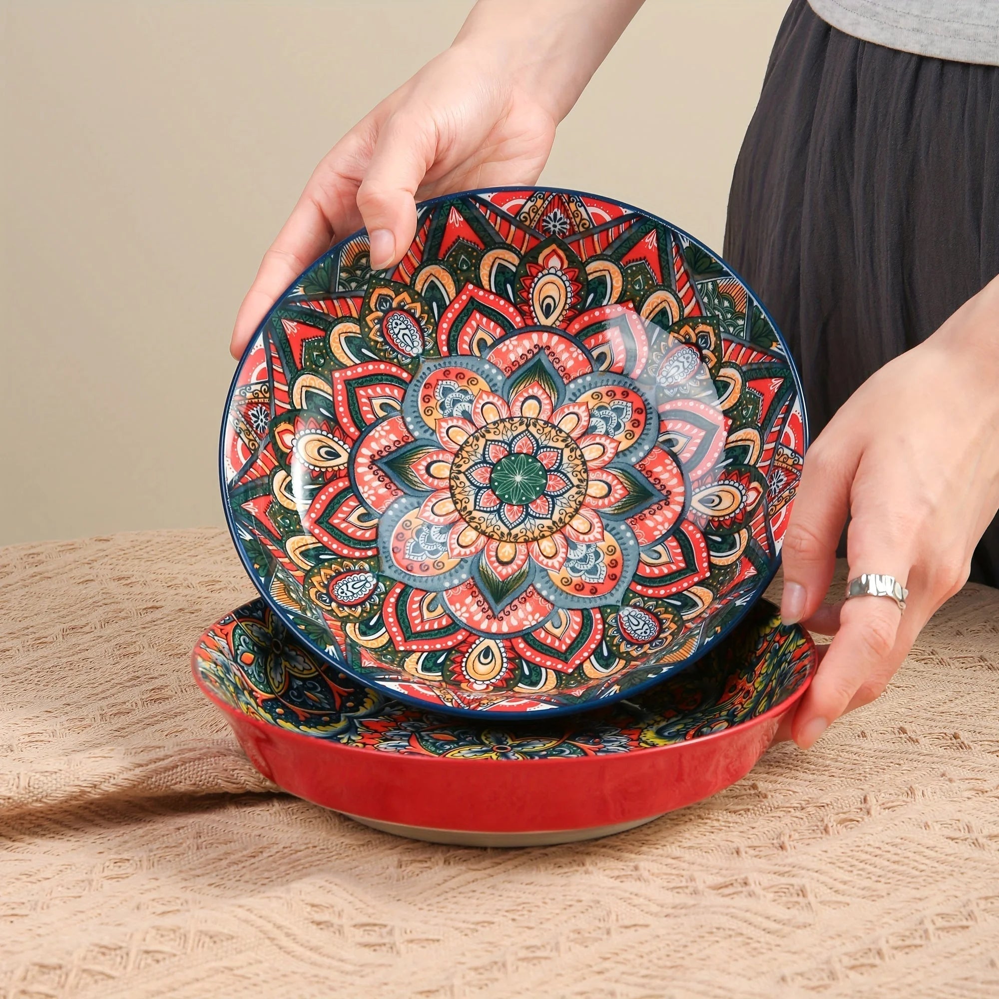 Bohemian 8Inch Ceramic Dinner Plates Microwave Safe LUNESCAPE