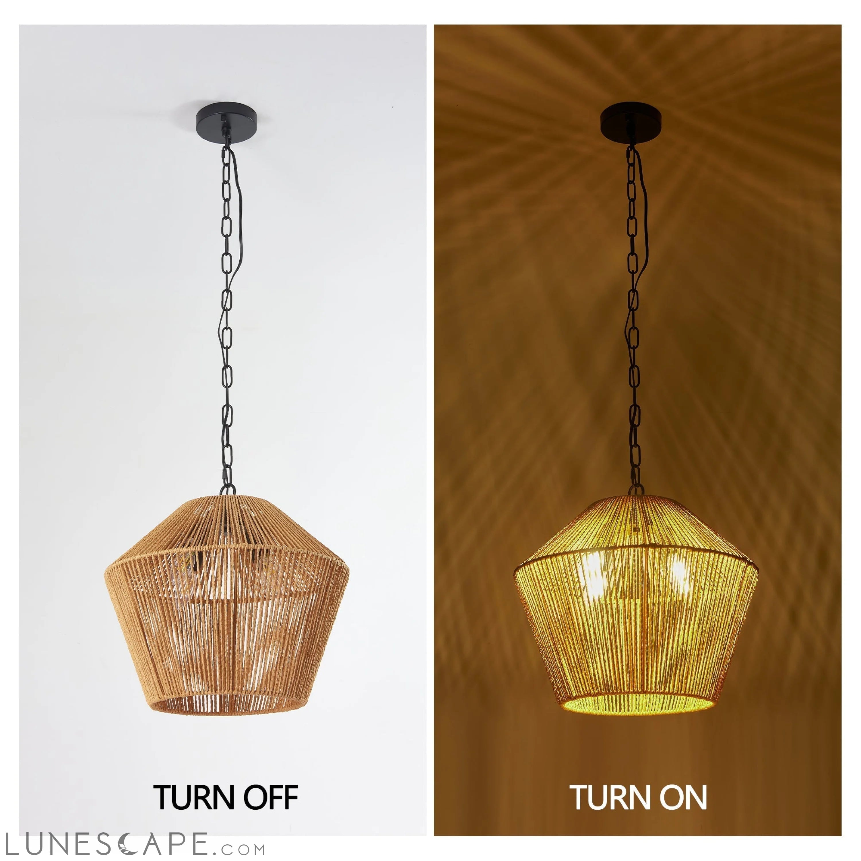 Boho Hemp Rope Pendant Light, Handcrafted Farmhouse Hanging Light LUNESCAPE
