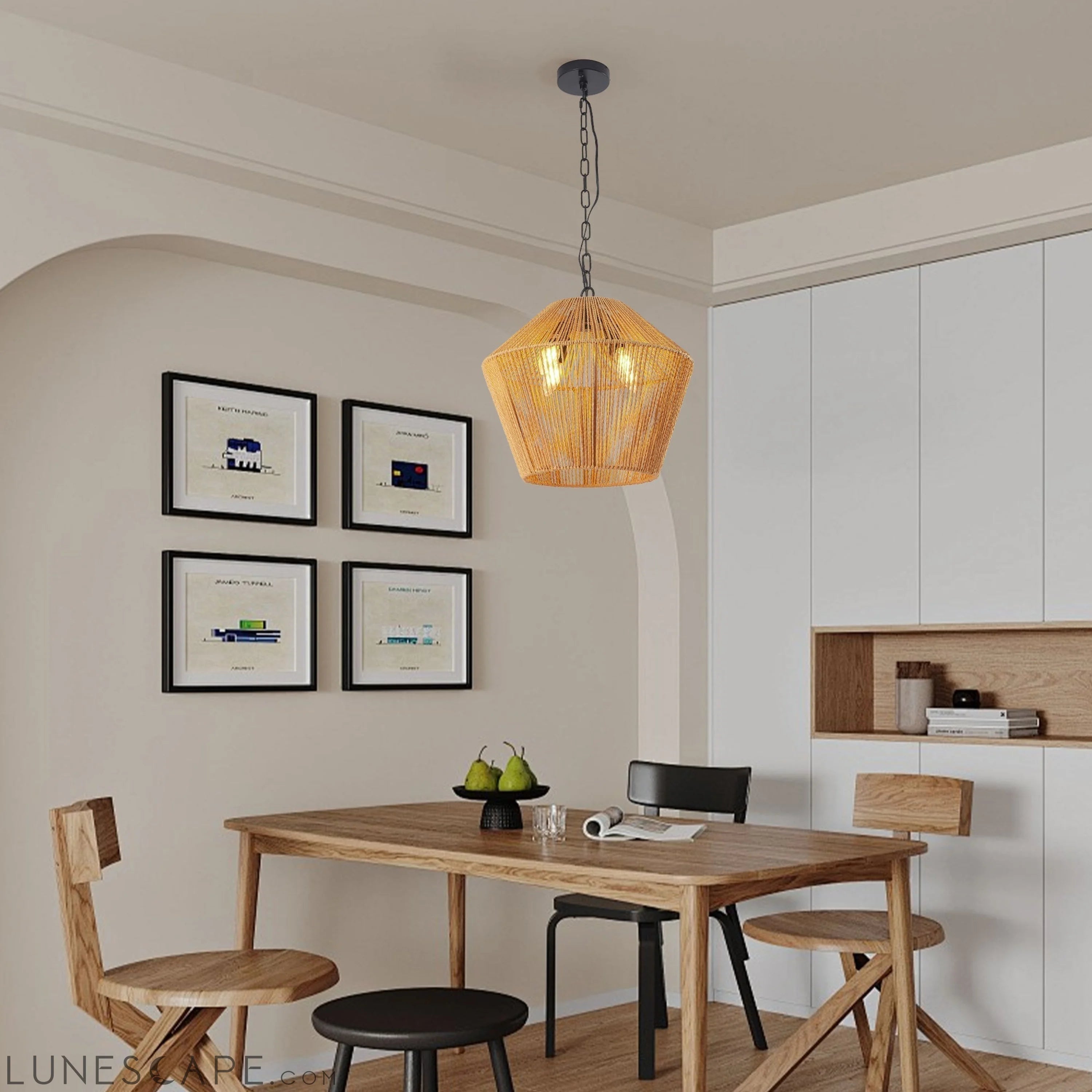 Boho Hemp Rope Pendant Light, Handcrafted Farmhouse Hanging Light LUNESCAPE