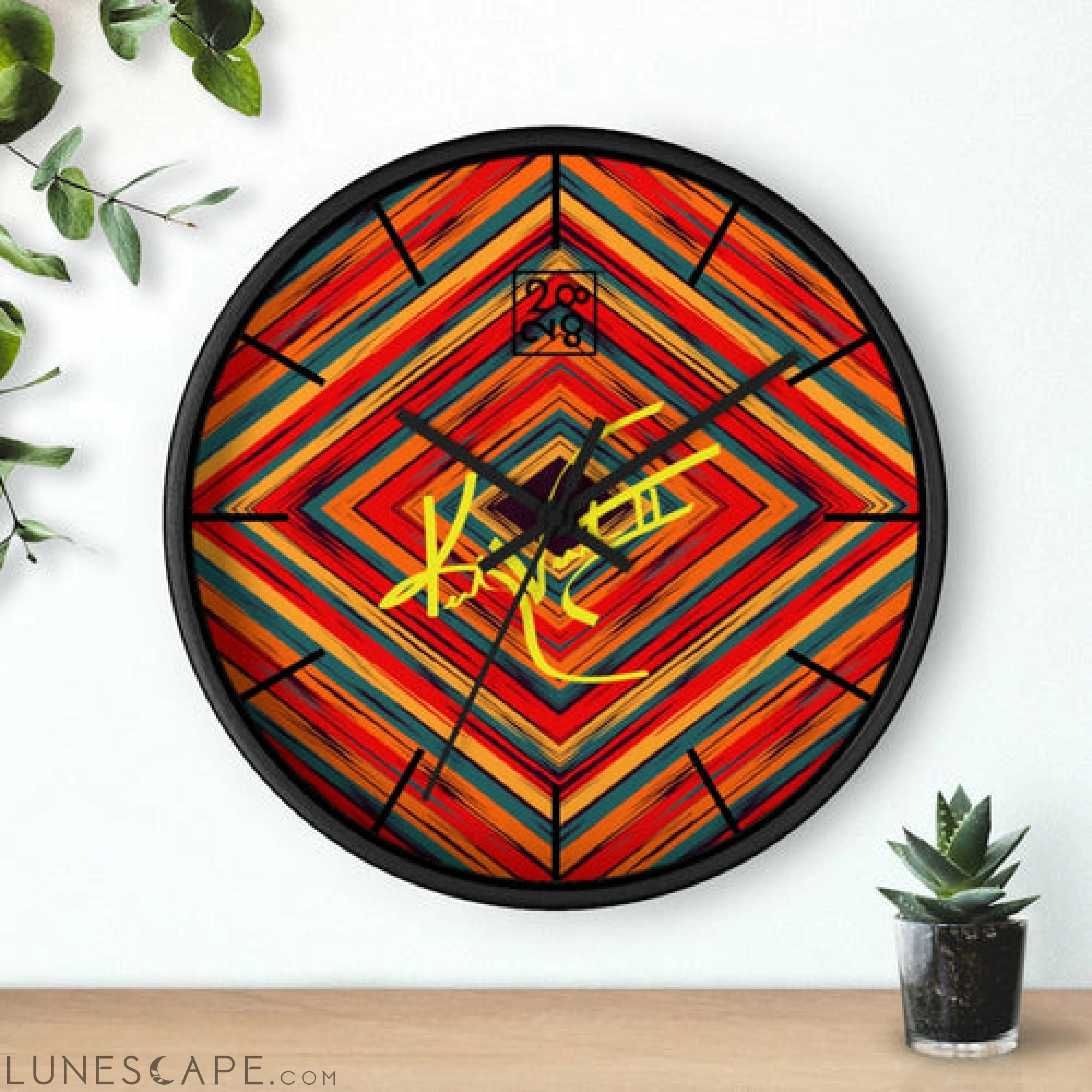 Boho Tribe Diamond Stripe Geometric Clock LUNESCAPE