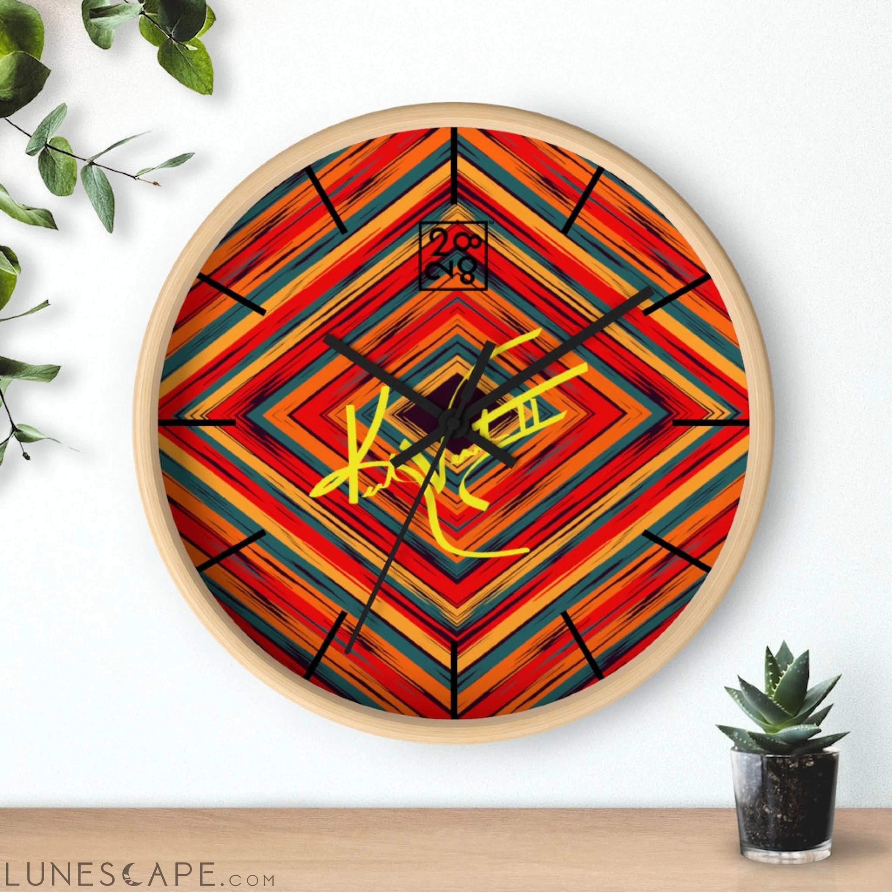 Boho Tribe Diamond Stripe Geometric Clock LUNESCAPE