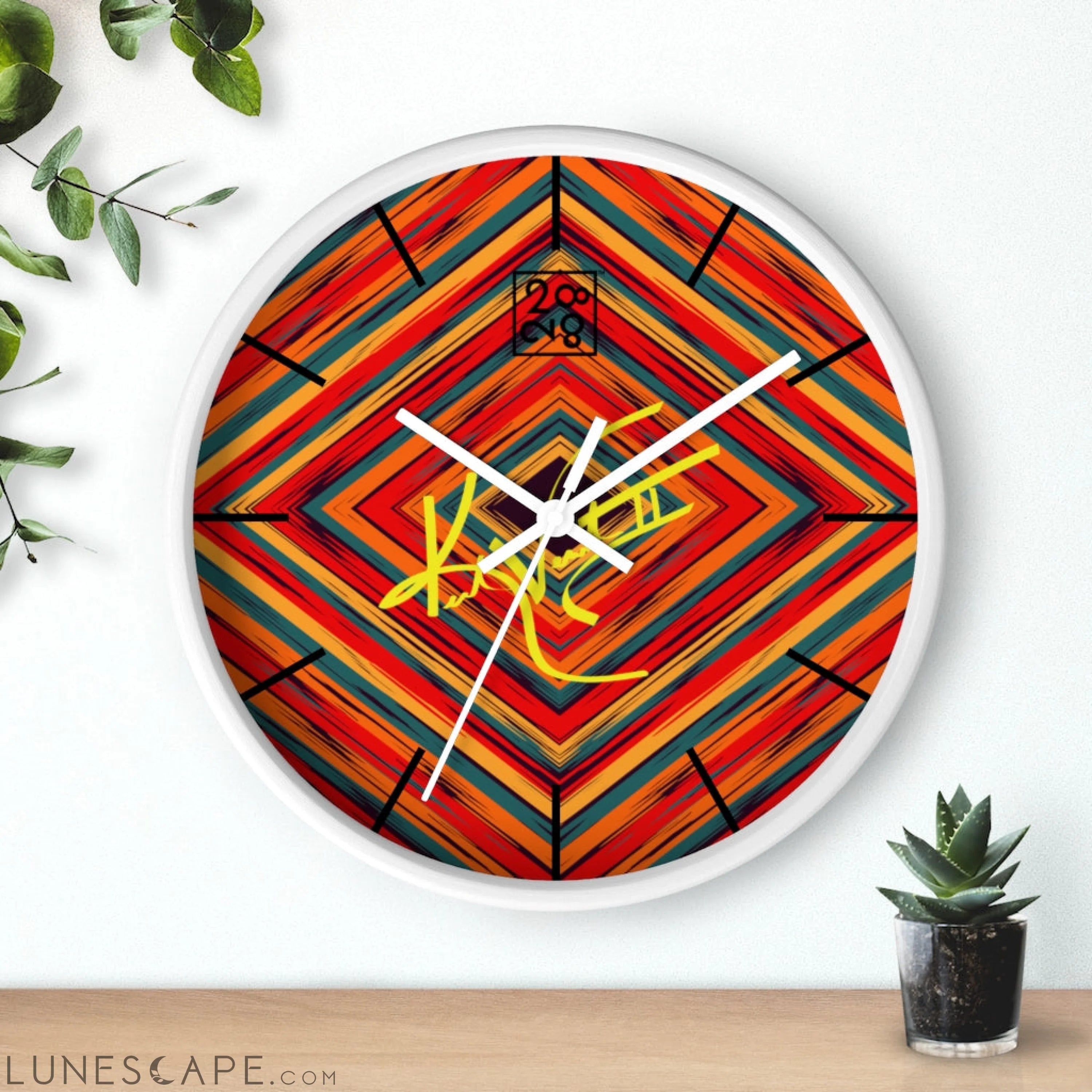 Boho Tribe Diamond Stripe Geometric Clock LUNESCAPE