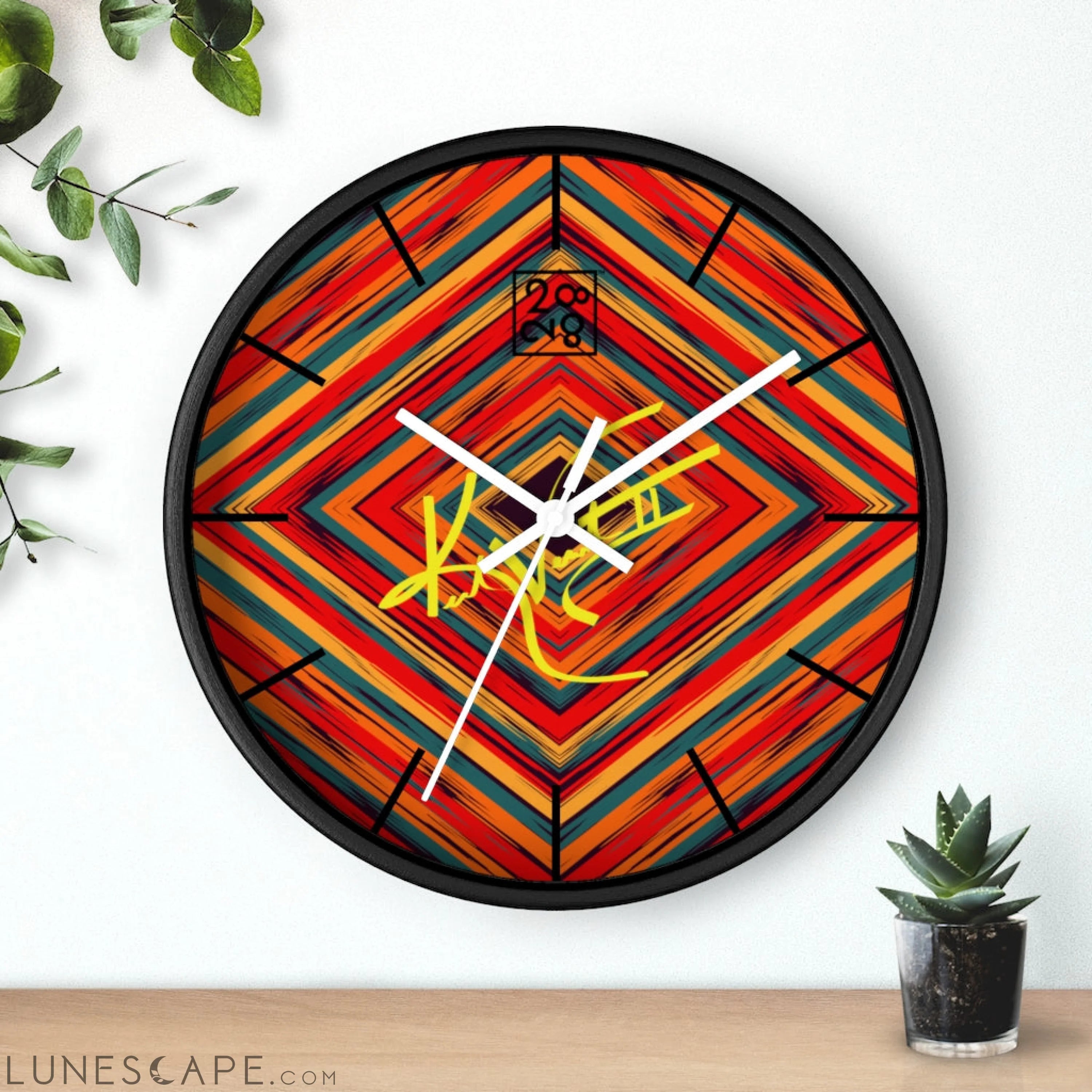 Boho Tribe Diamond Stripe Geometric Clock LUNESCAPE