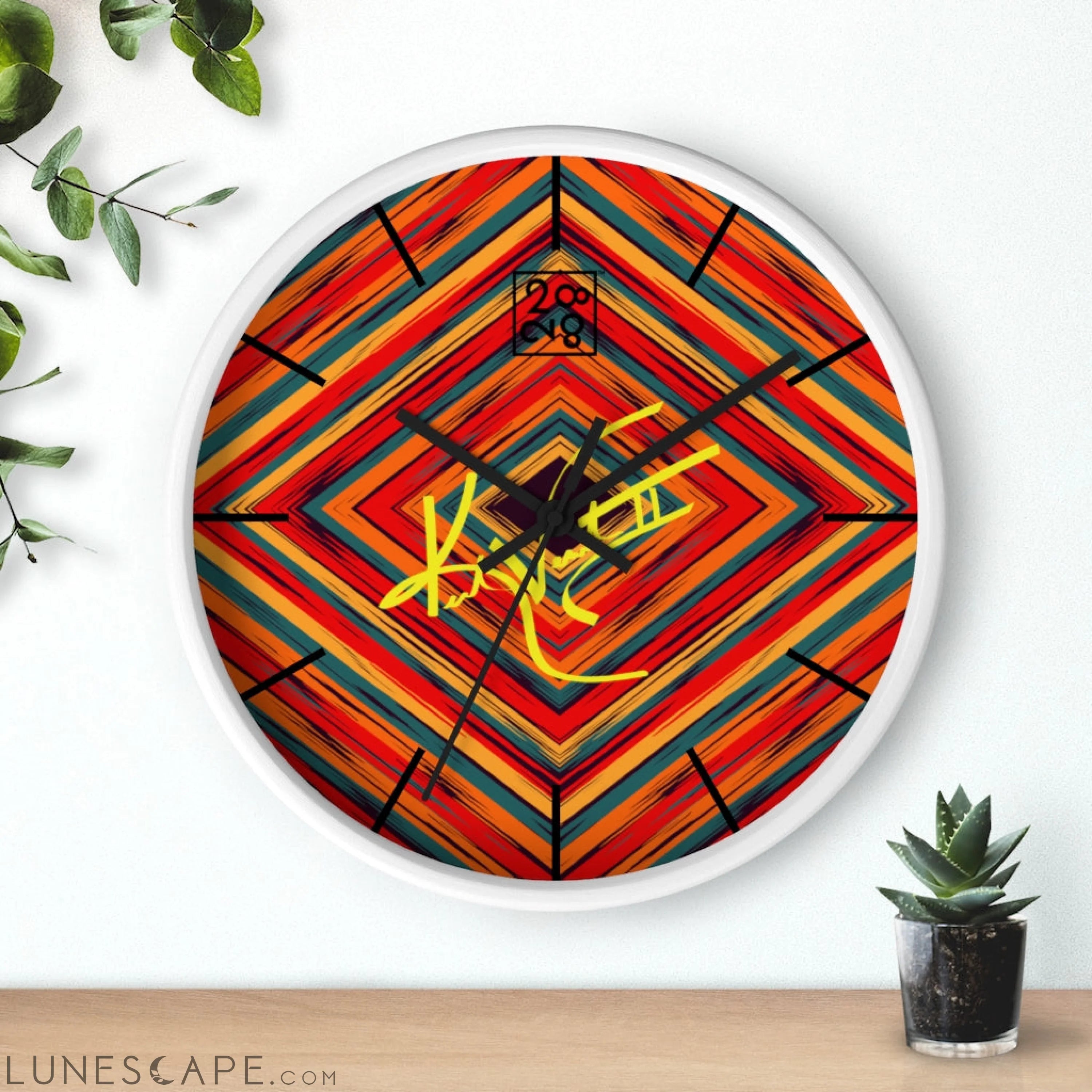 Boho Tribe Diamond Stripe Geometric Clock LUNESCAPE