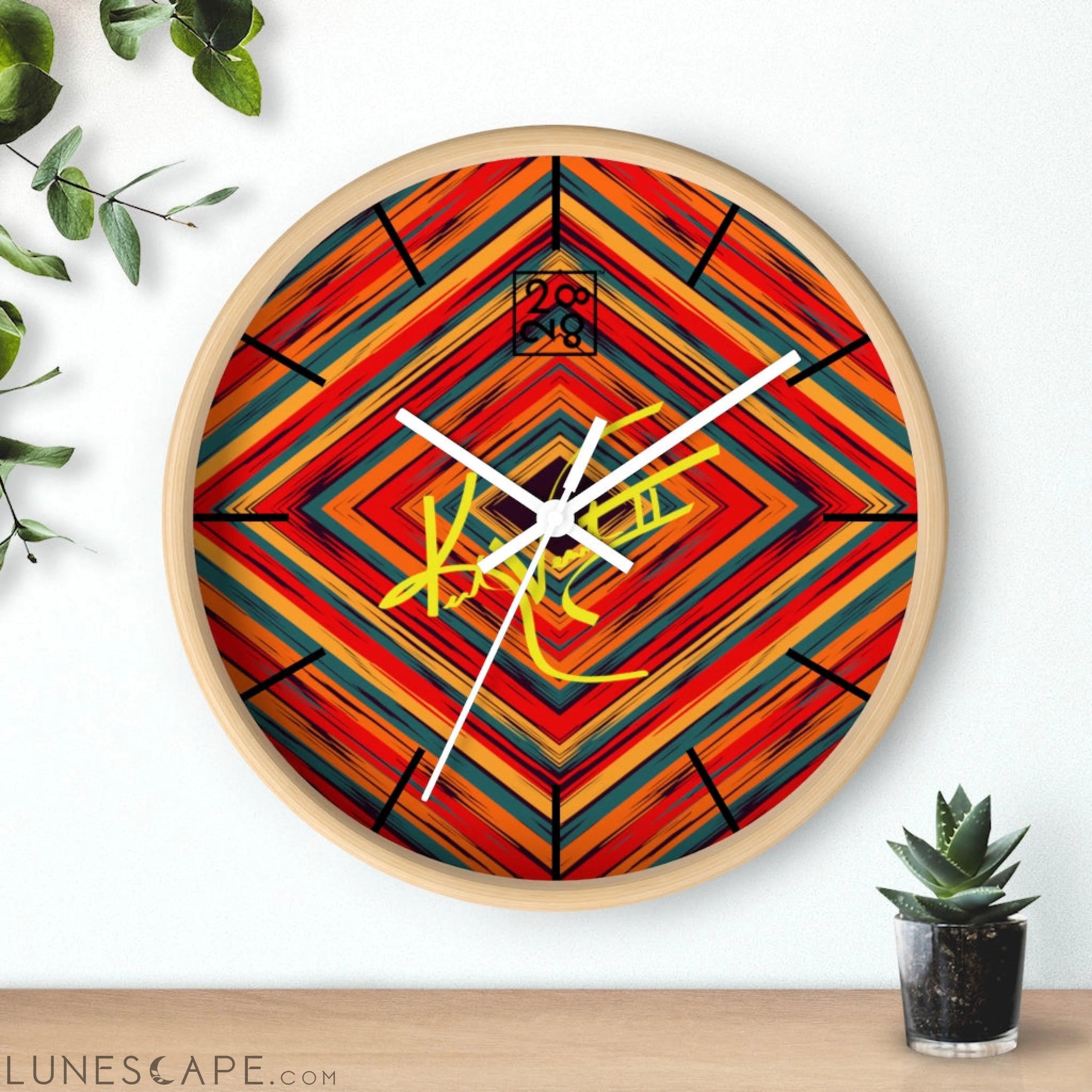 Boho Tribe Diamond Stripe Geometric Clock LUNESCAPE