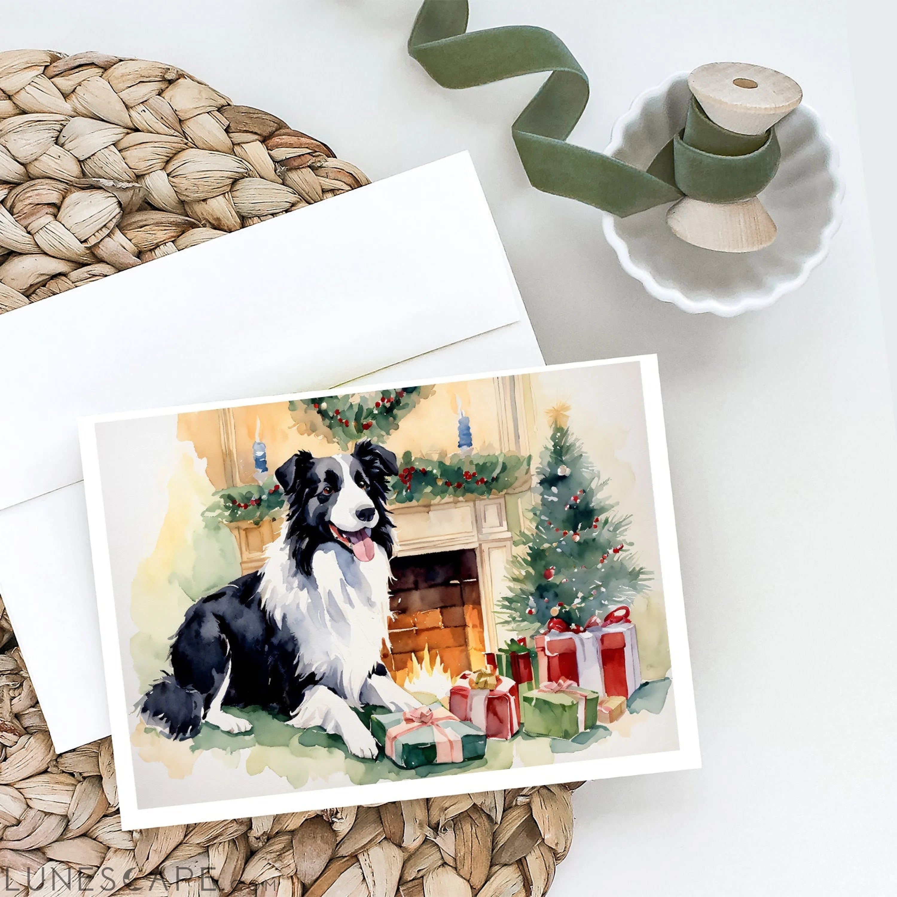 Border Collie Christmas Greeting Cards Pack of 8 LUNESCAPE