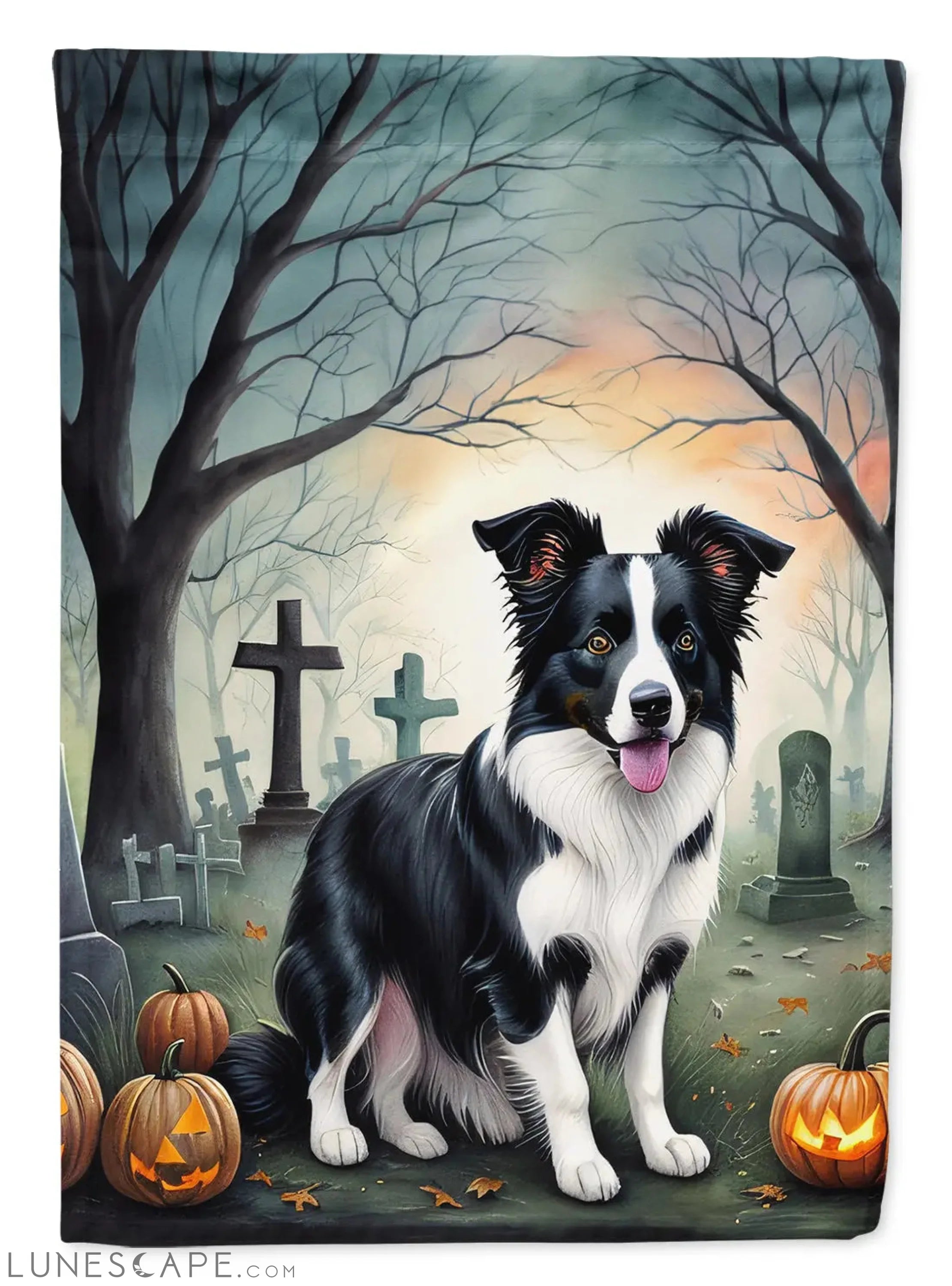 Border Collie Spooky Halloween Garden Flag LUNESCAPE