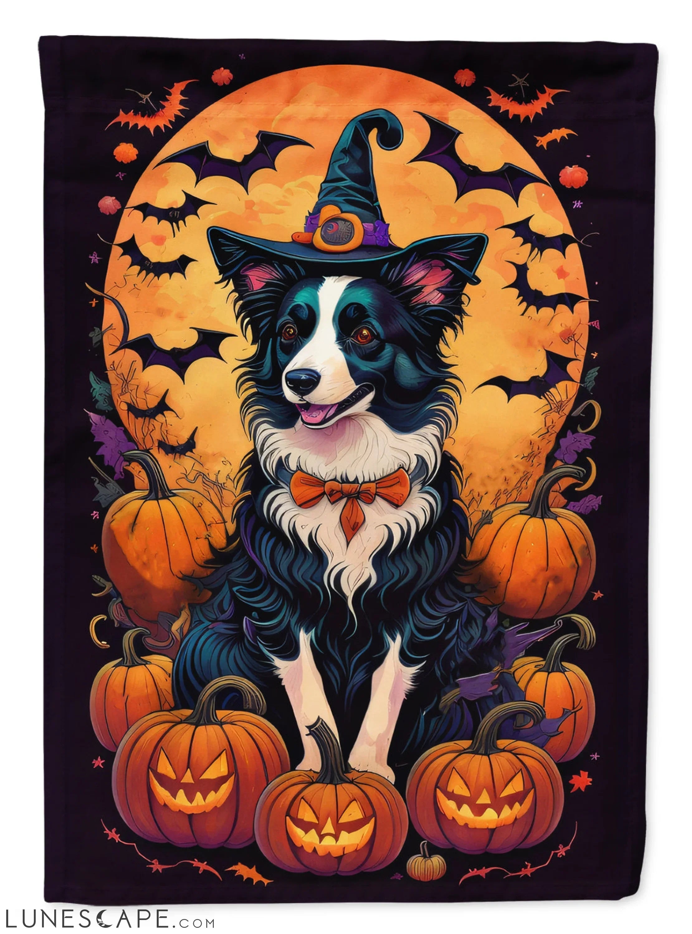 Border Collie Witchy Halloween Garden Flag LUNESCAPE
