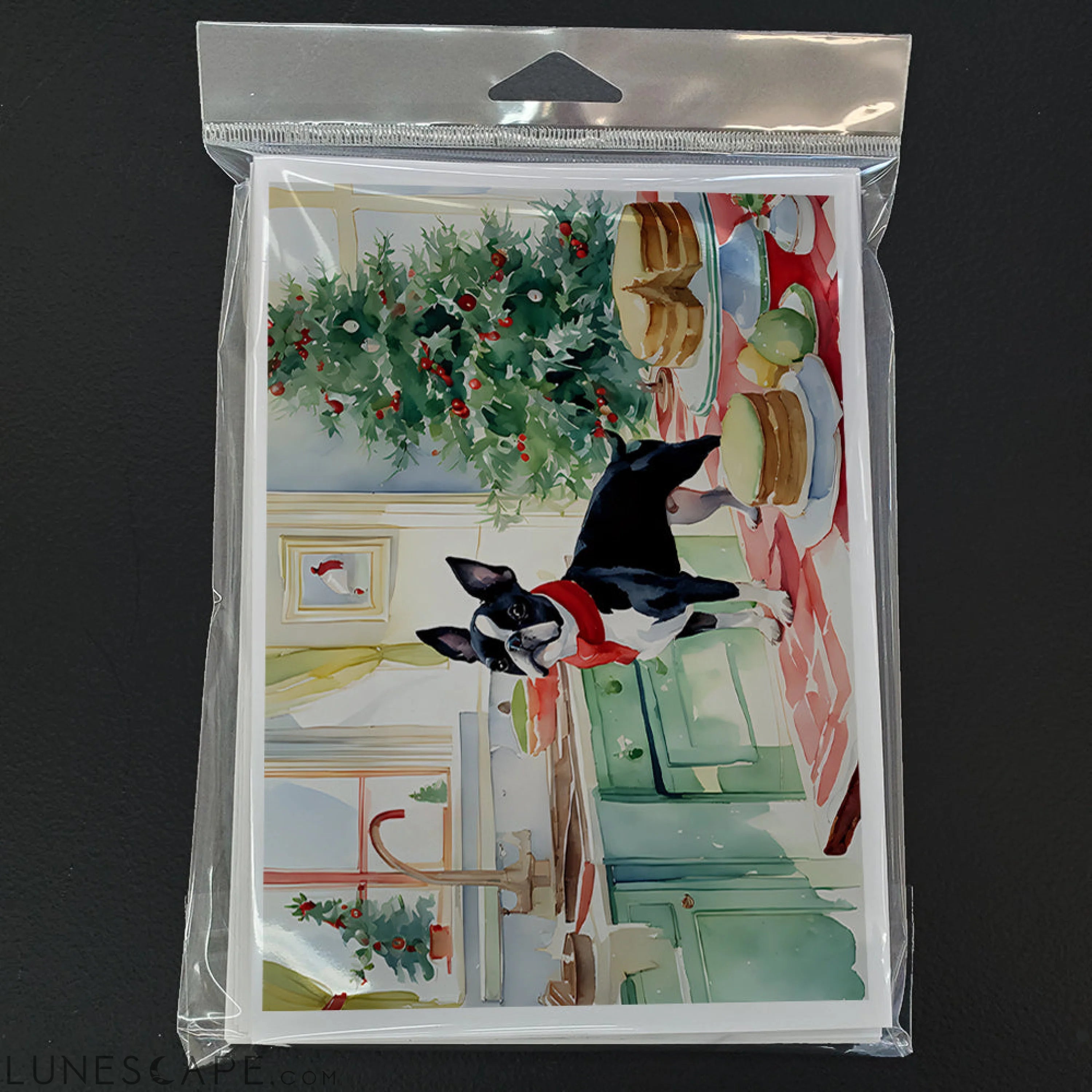 Boston Terrier Christmas Cookies Greeting Cards Pack of 8 LUNESCAPE