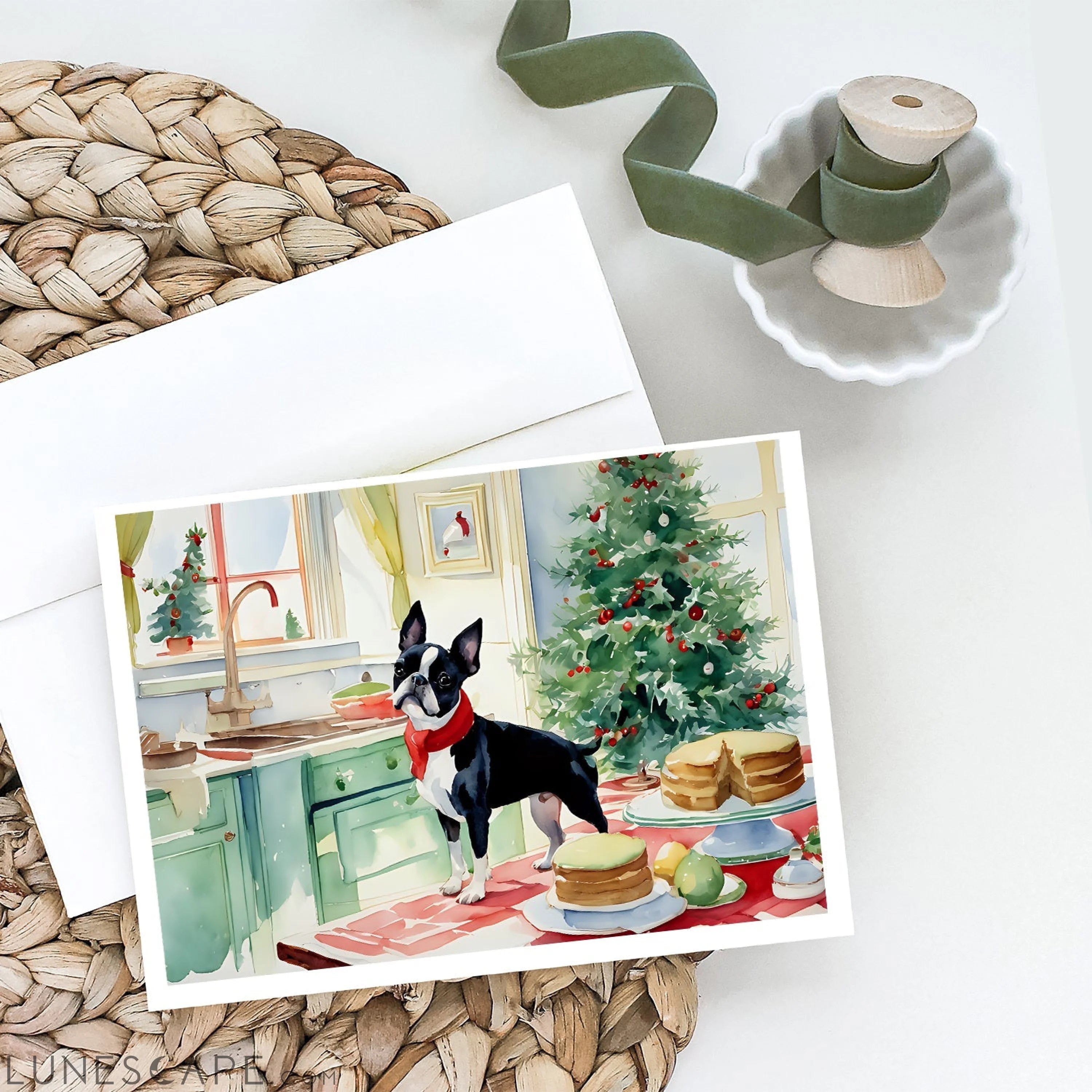 Boston Terrier Christmas Cookies Greeting Cards Pack of 8 LUNESCAPE