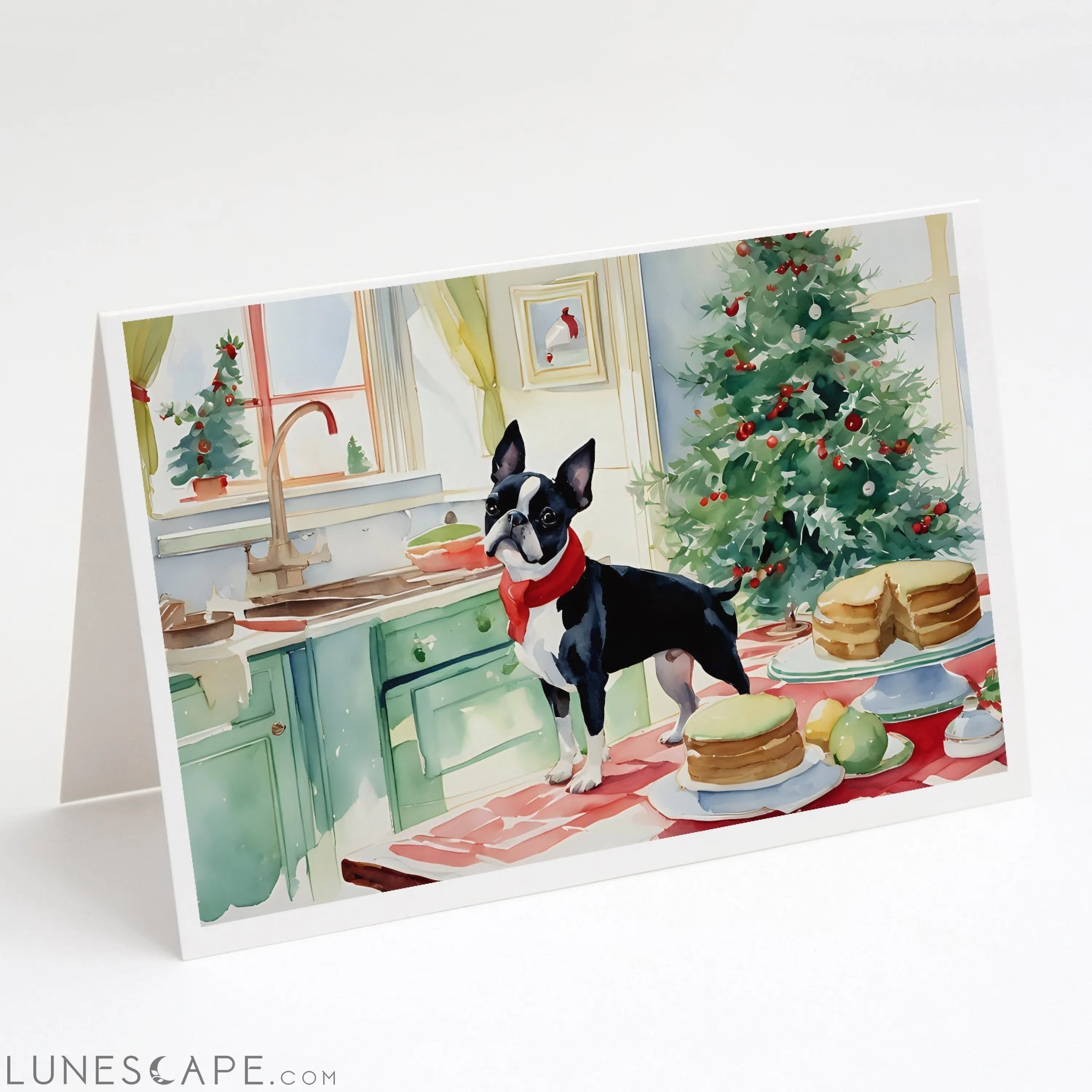 Boston Terrier Christmas Cookies Greeting Cards Pack of 8 LUNESCAPE