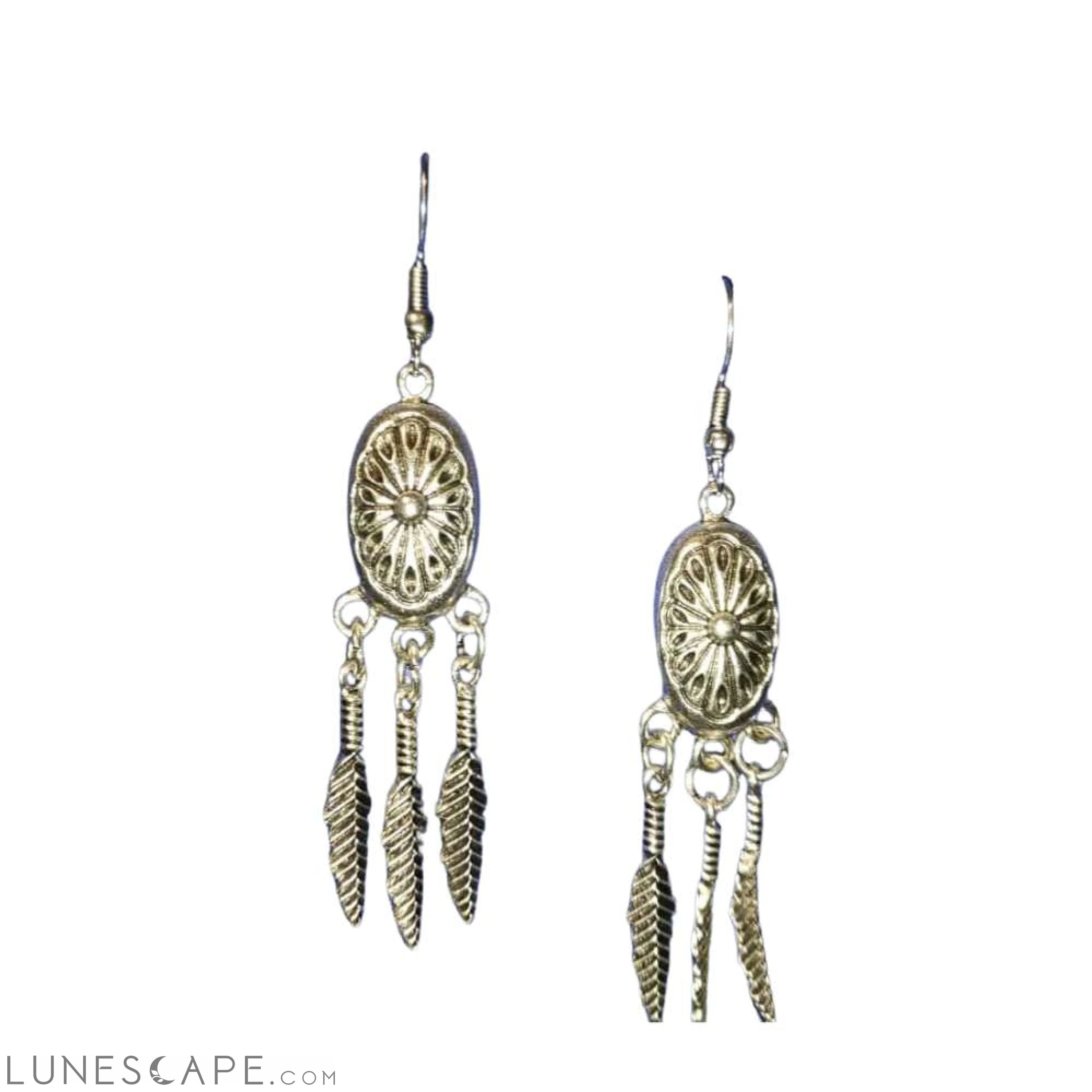 Boucles d'Oreilles Oufla Handmade Hammered Silver Feather Dangle Earrings LUNESCAPE