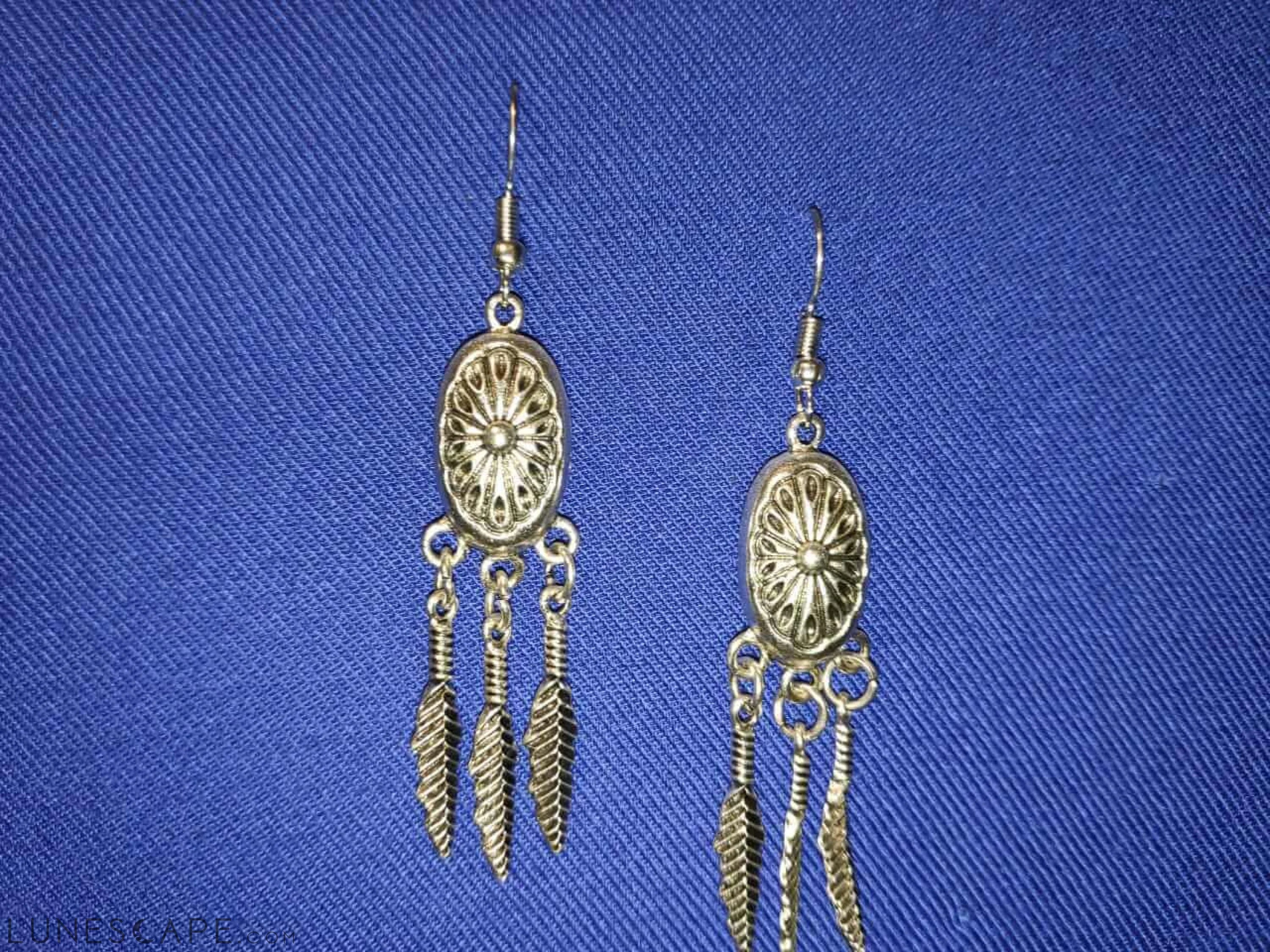 Boucles d'Oreilles Oufla Handmade Hammered Silver Feather Dangle Earrings LUNESCAPE