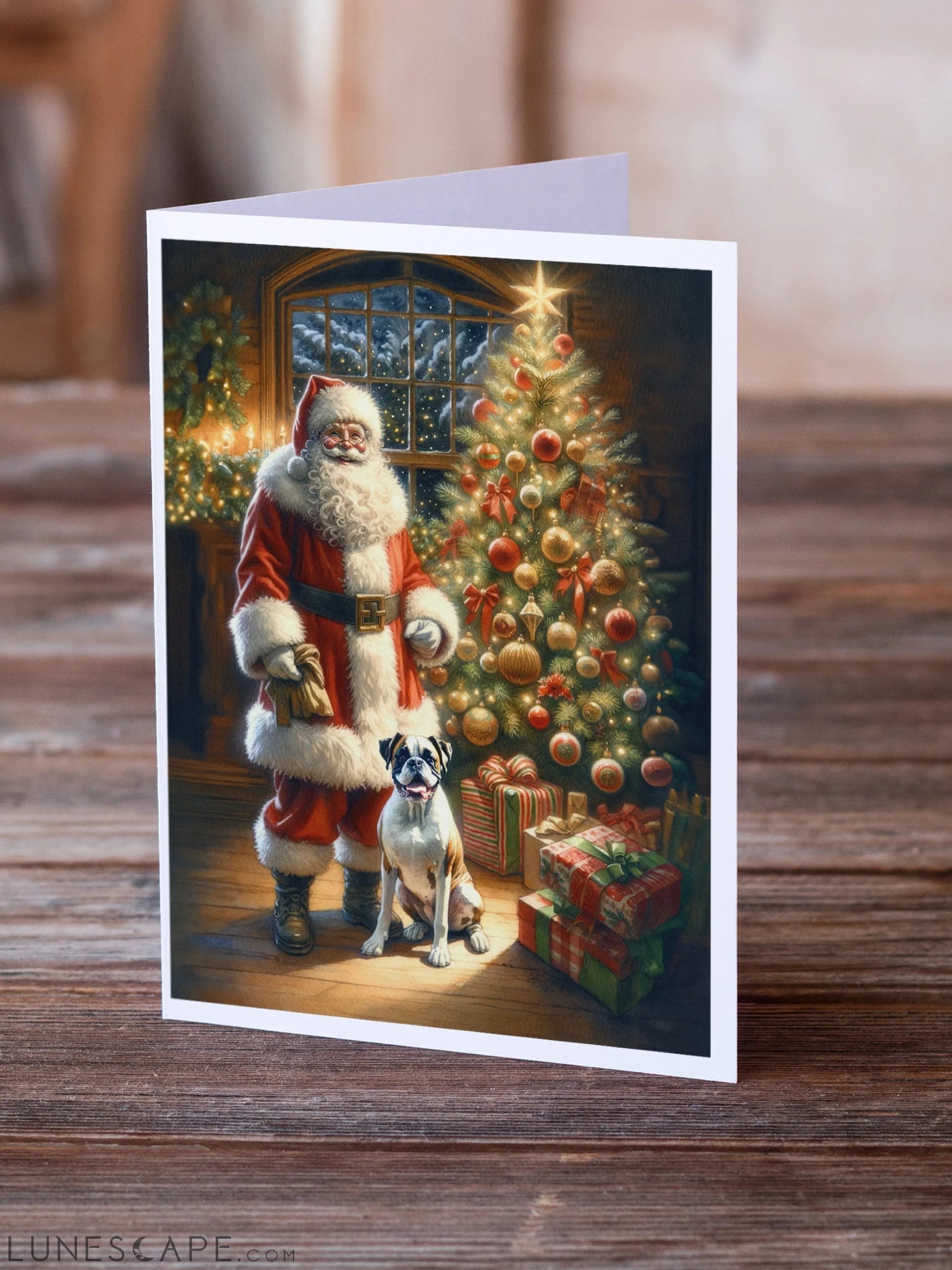 Boxer and Santa Claus Greeting Cards Pack of 8 LUNESCAPE