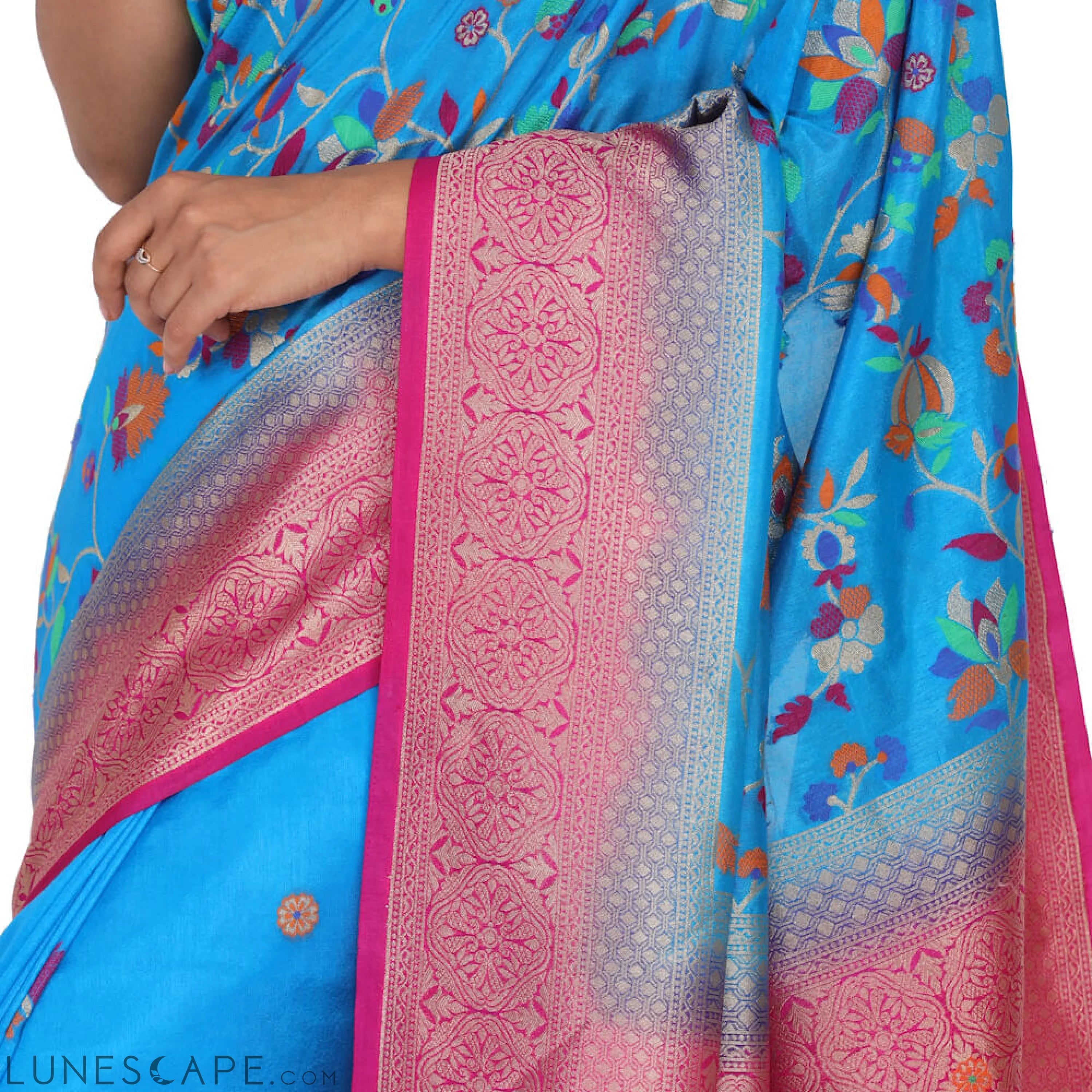 Brocade Silk Saree in Blue LUNESCAPE