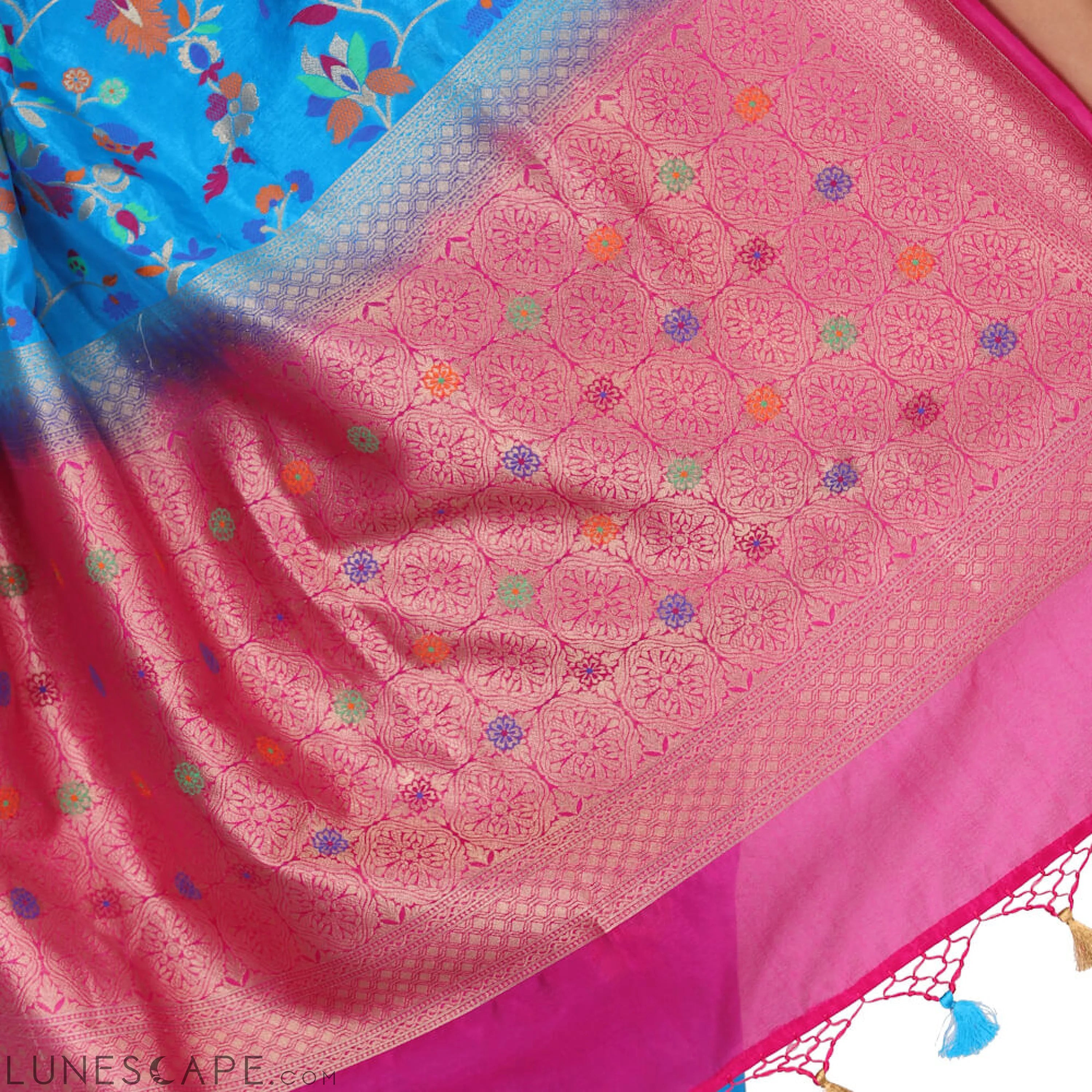 Brocade Silk Saree in Blue LUNESCAPE