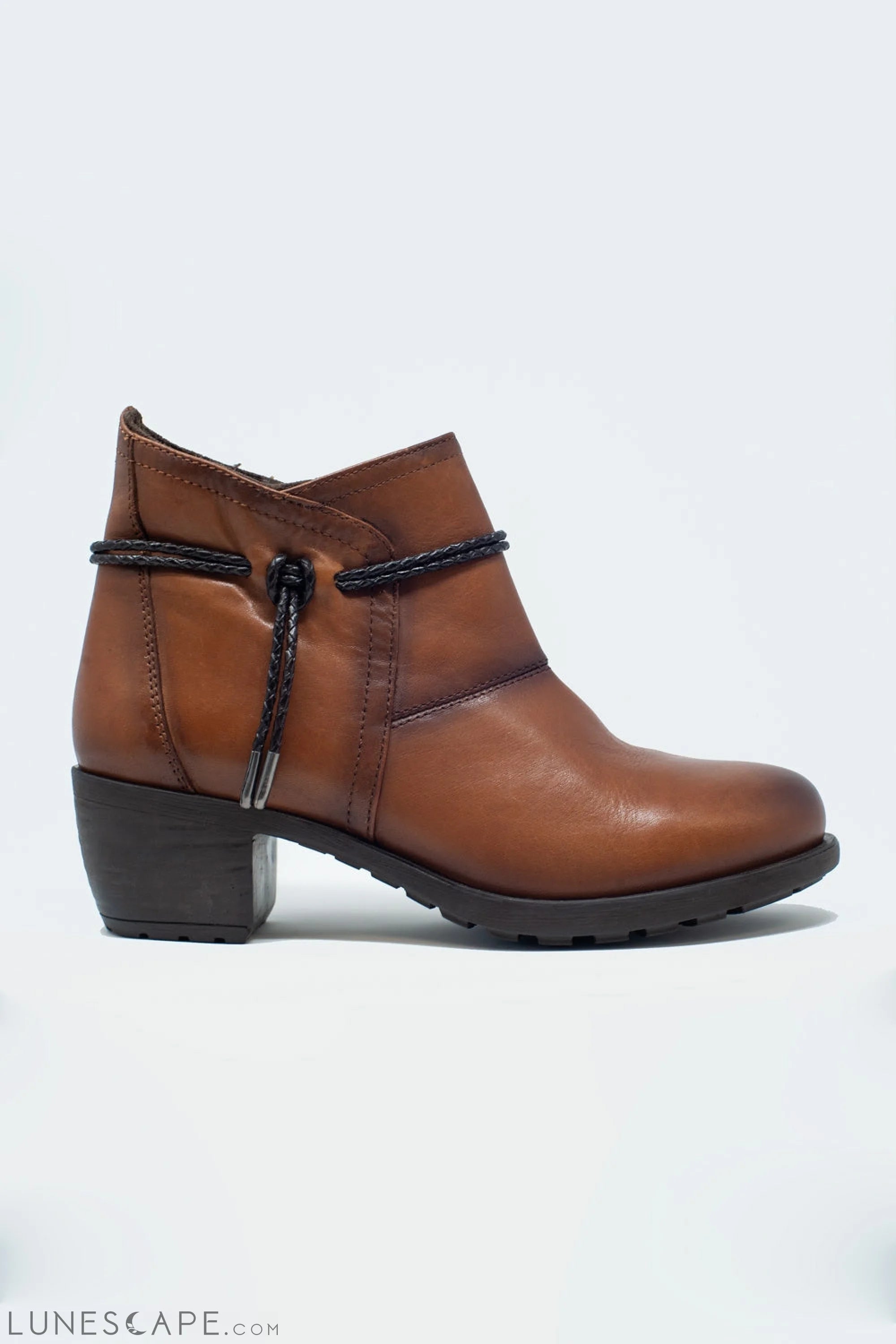 Brown Blocked Mid Heeled Ankle Boots With Round Toe LUNESCAPE