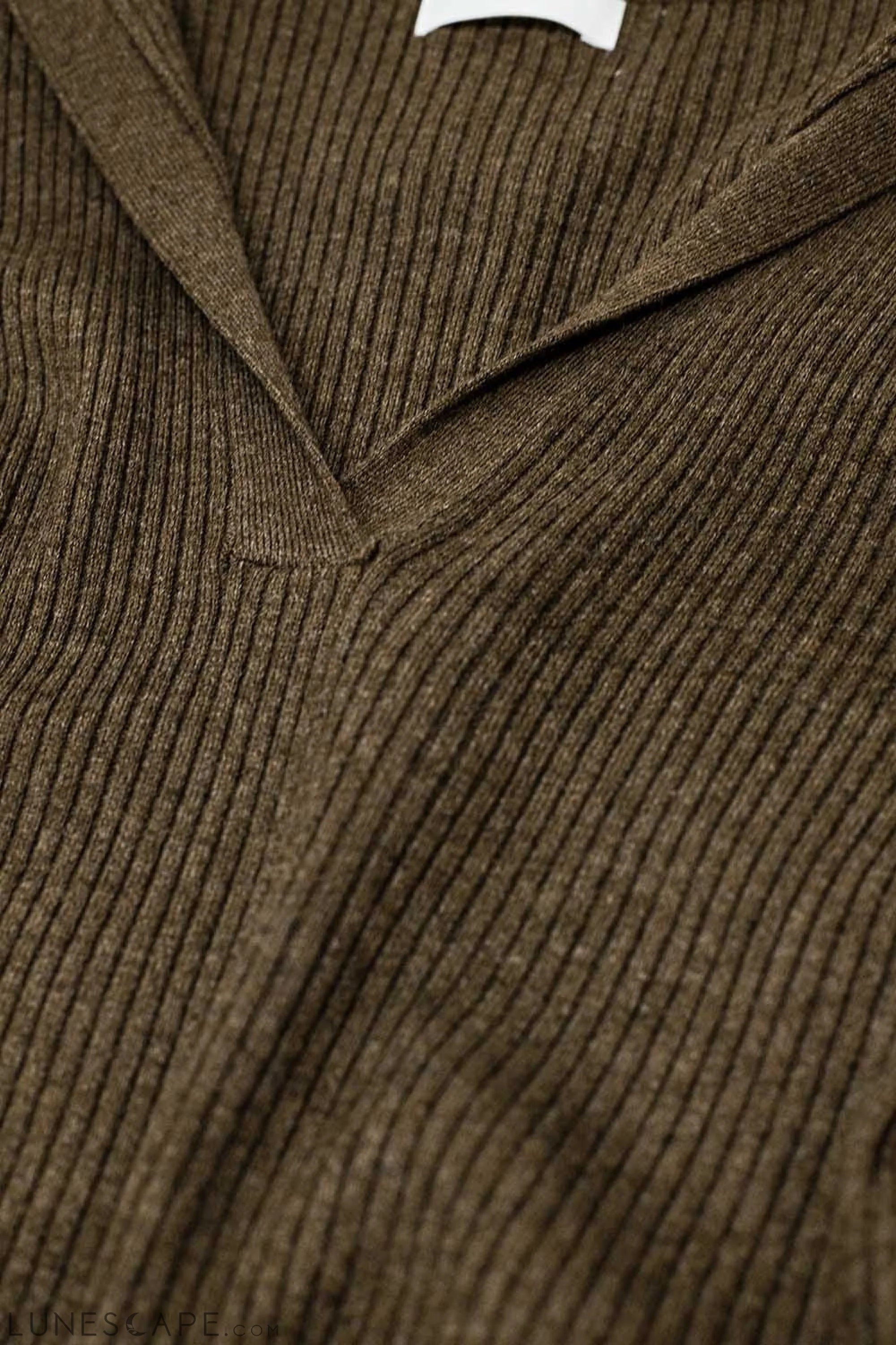Brown Collared Rib Top With Long Sleeves LUNESCAPE