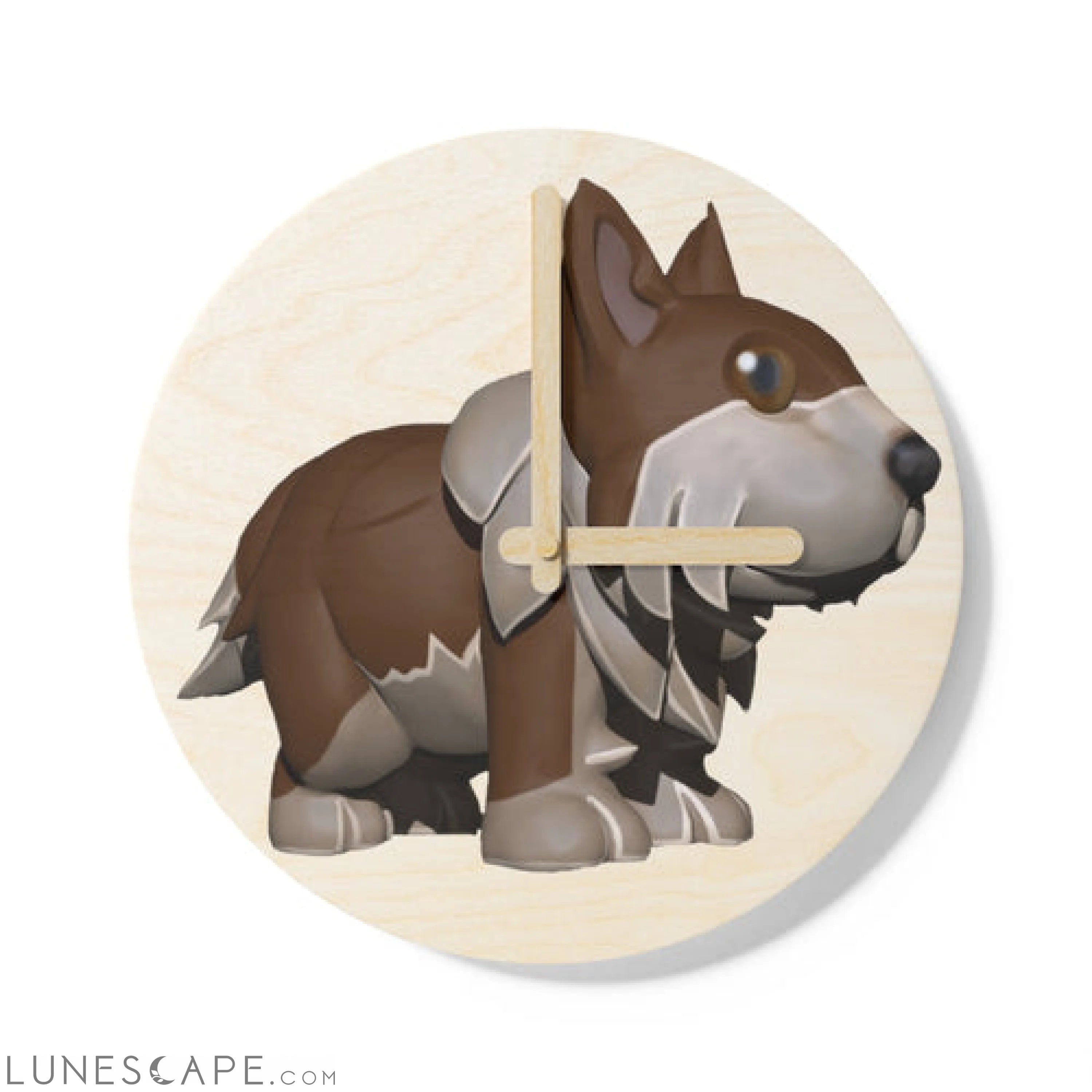 Brown Dog Wooden Wall Clock LUNESCAPE