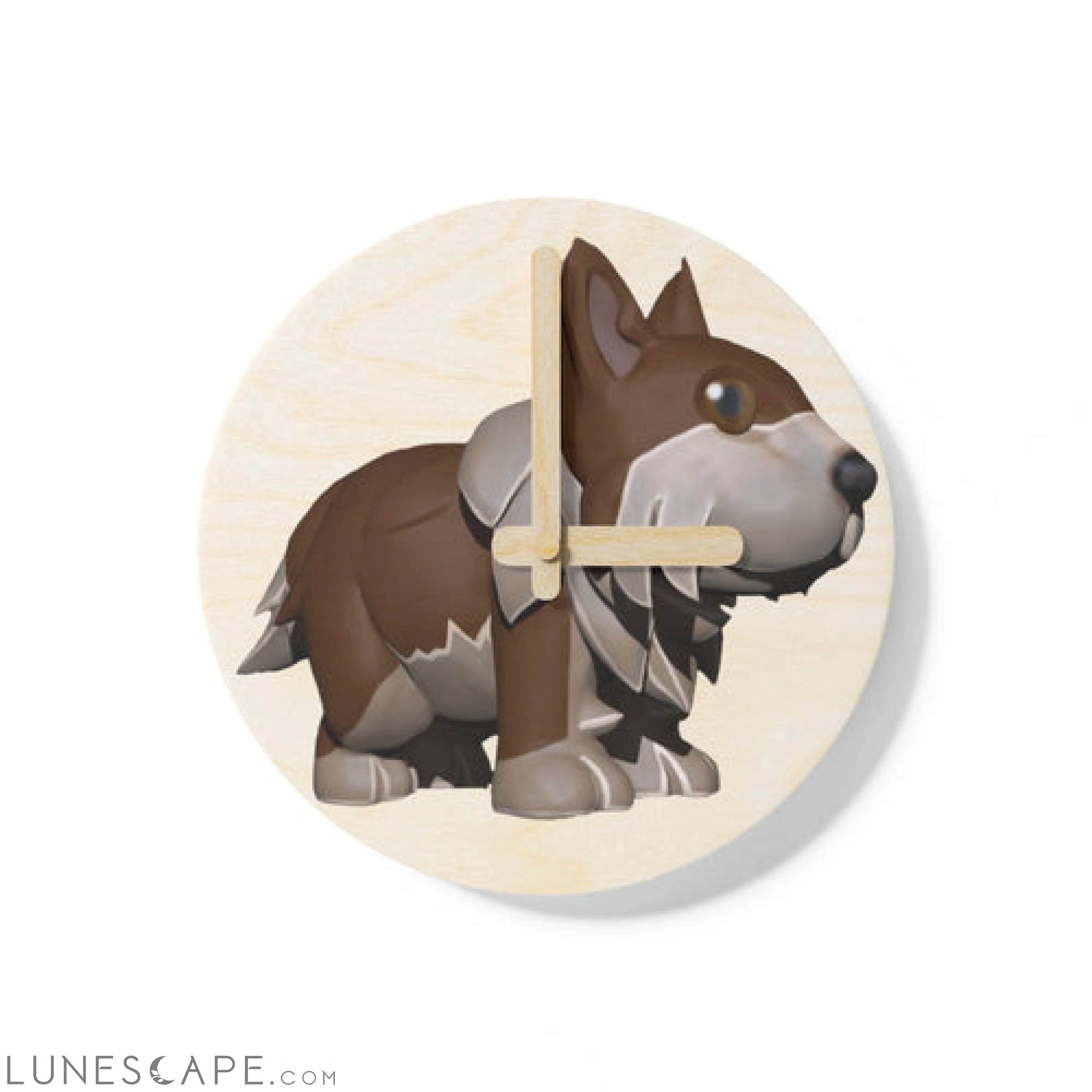 Brown Dog Wooden Wall Clock LUNESCAPE