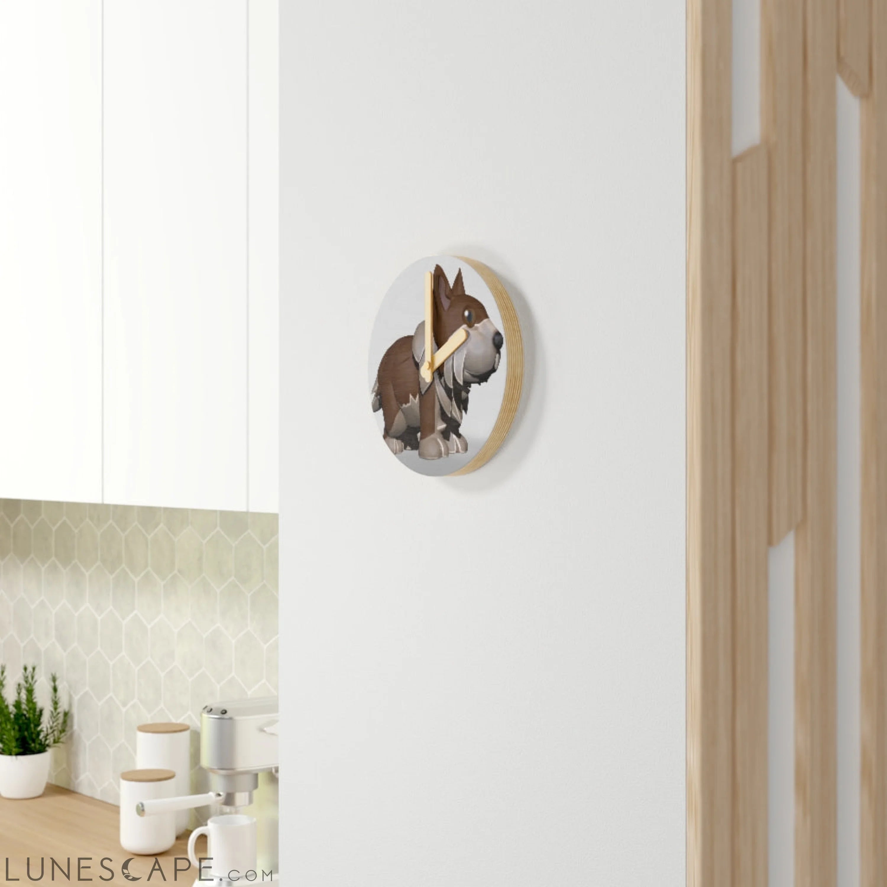 Brown Dog Wooden Wall Clock LUNESCAPE