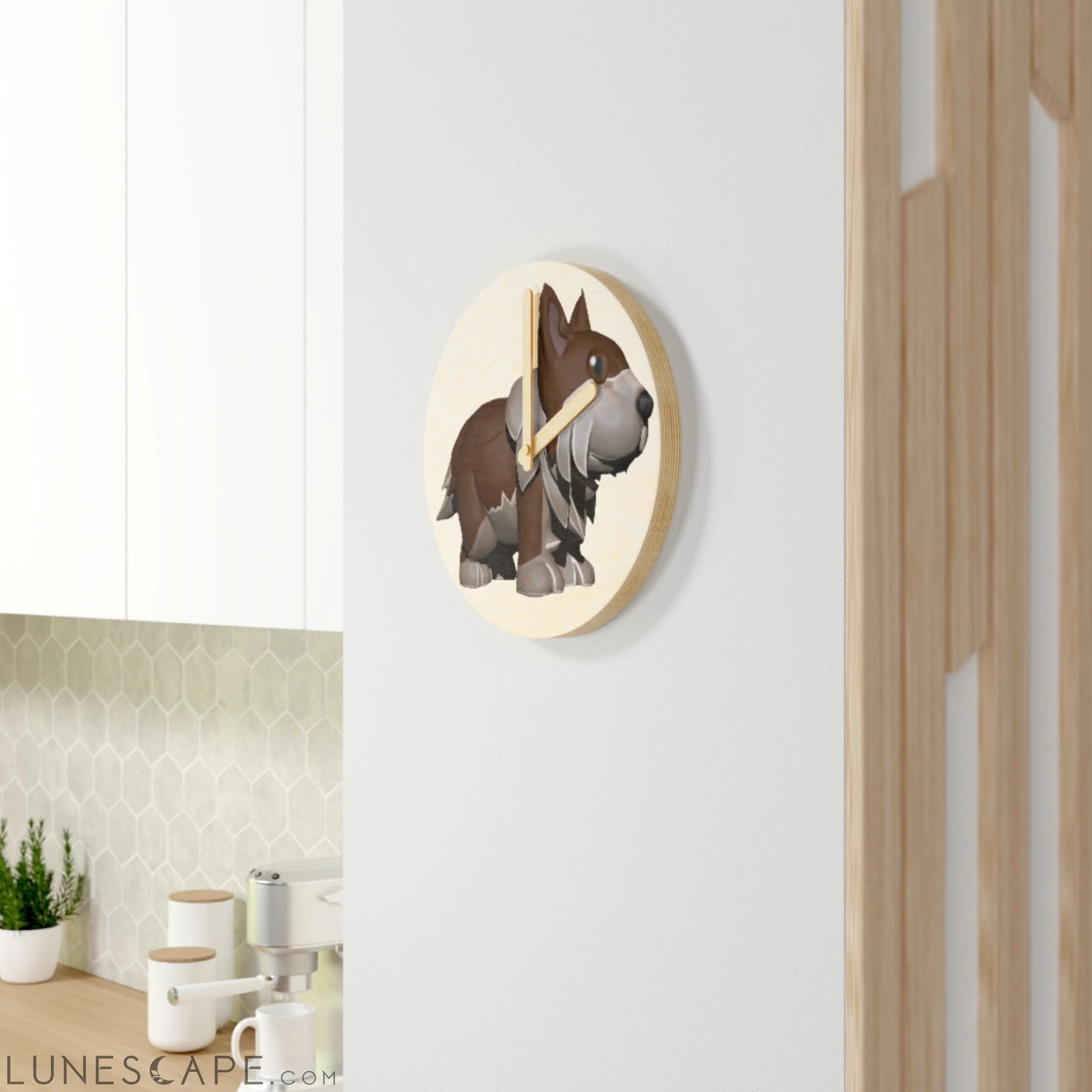 Brown Dog Wooden Wall Clock LUNESCAPE