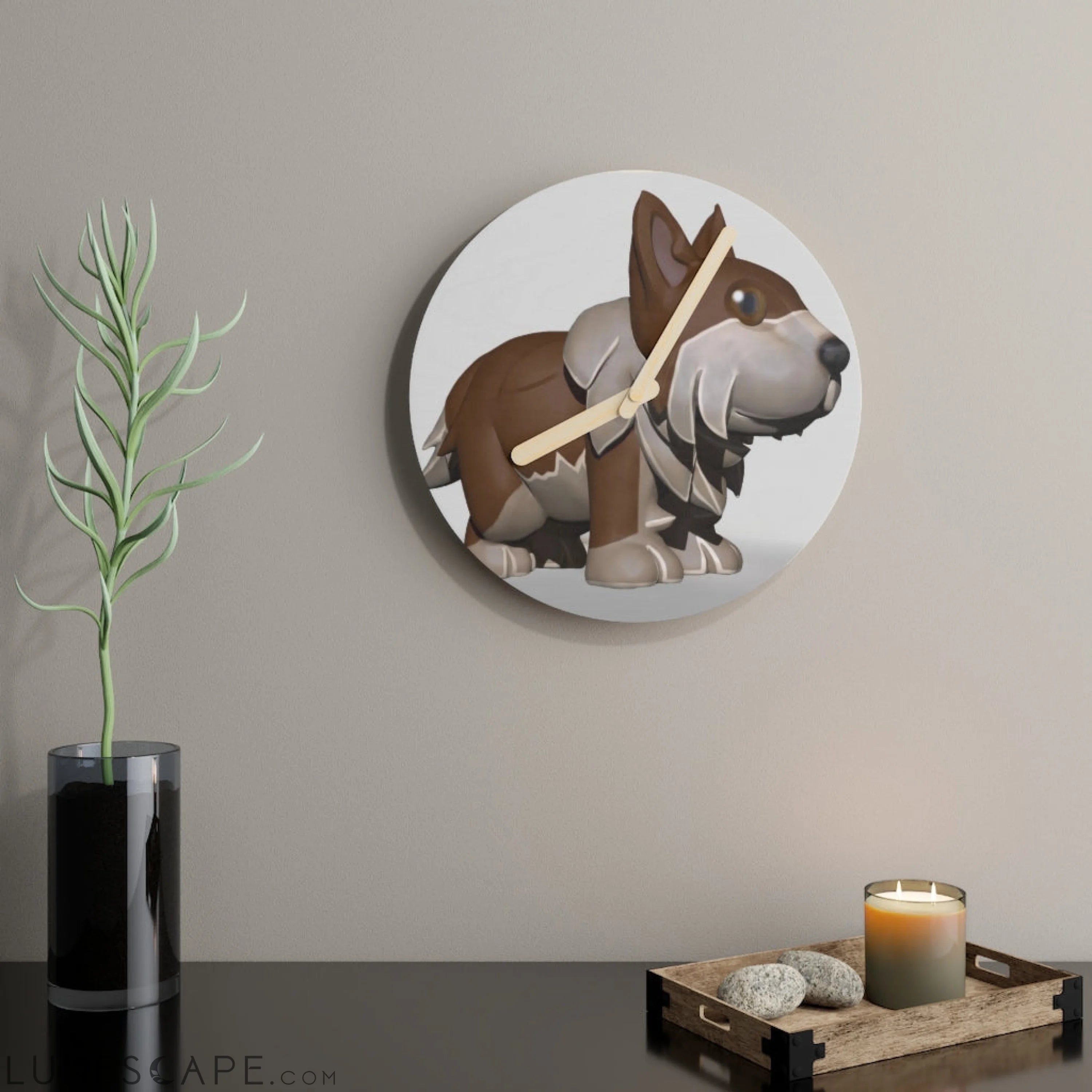 Brown Dog Wooden Wall Clock LUNESCAPE