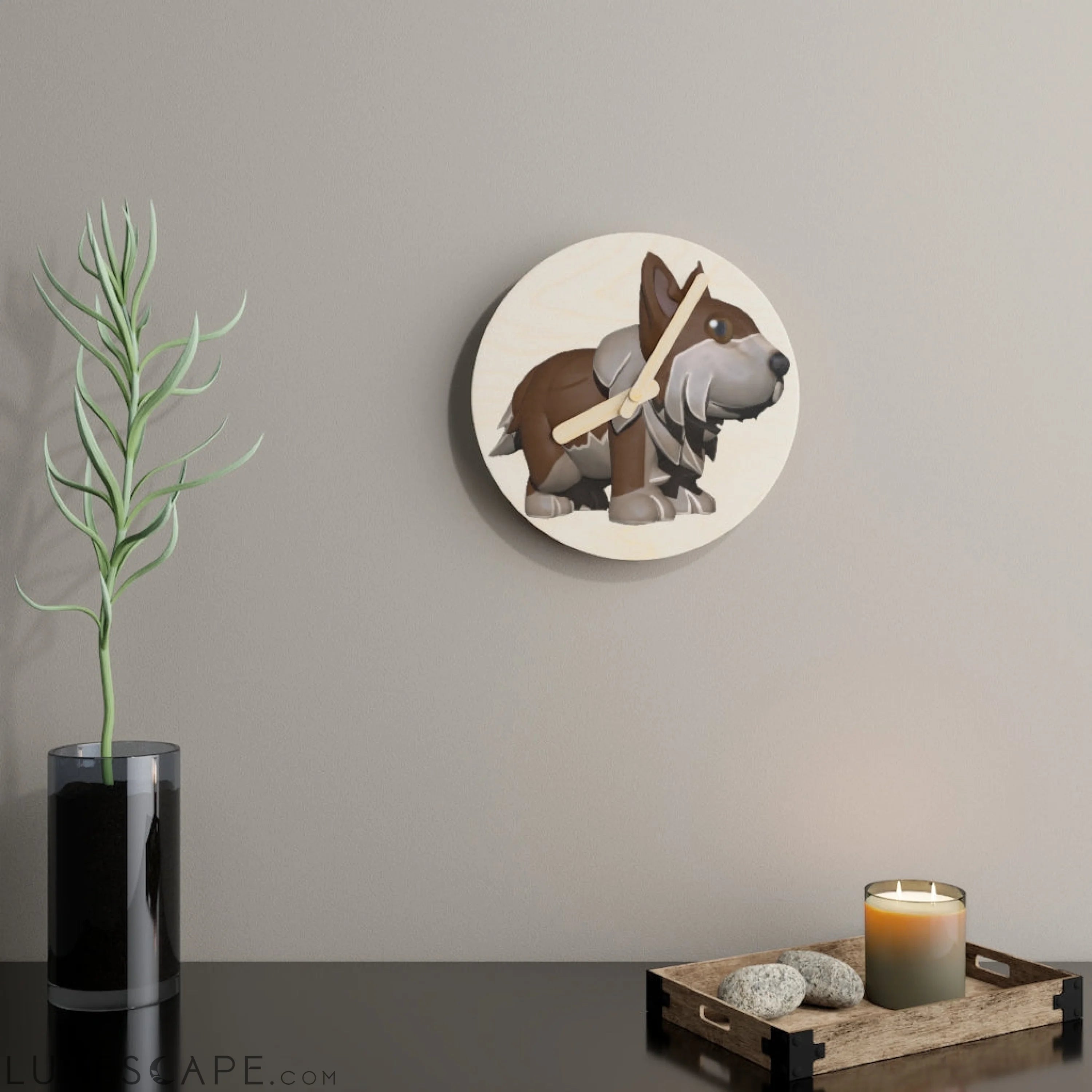Brown Dog Wooden Wall Clock LUNESCAPE