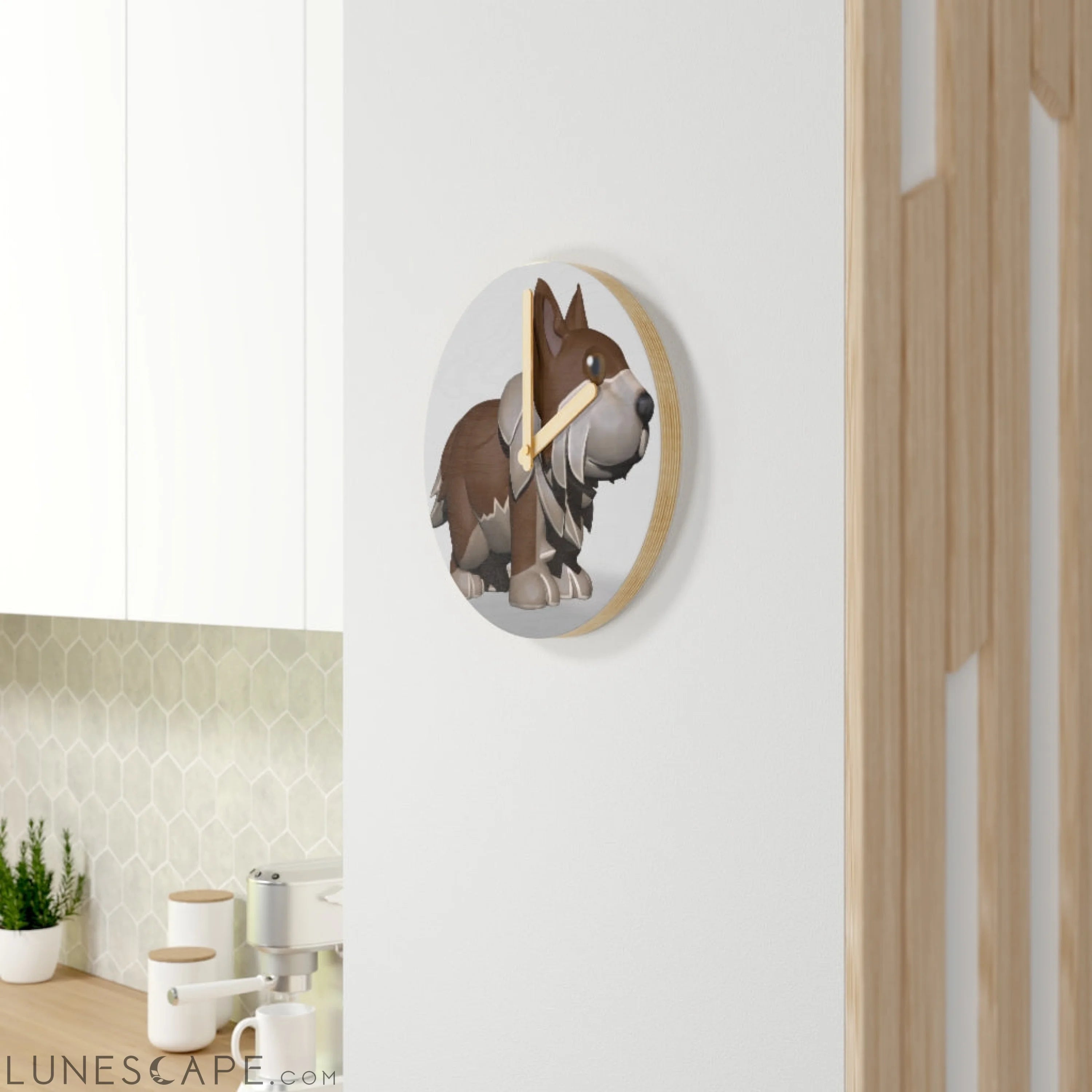 Brown Dog Wooden Wall Clock LUNESCAPE