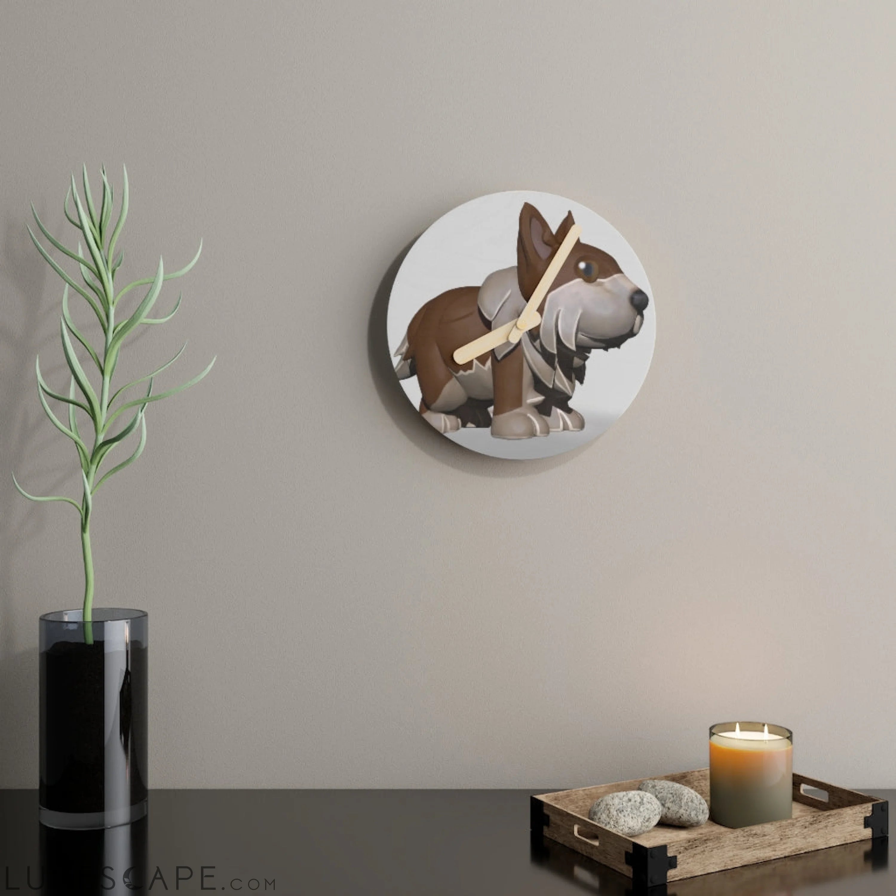 Brown Dog Wooden Wall Clock LUNESCAPE