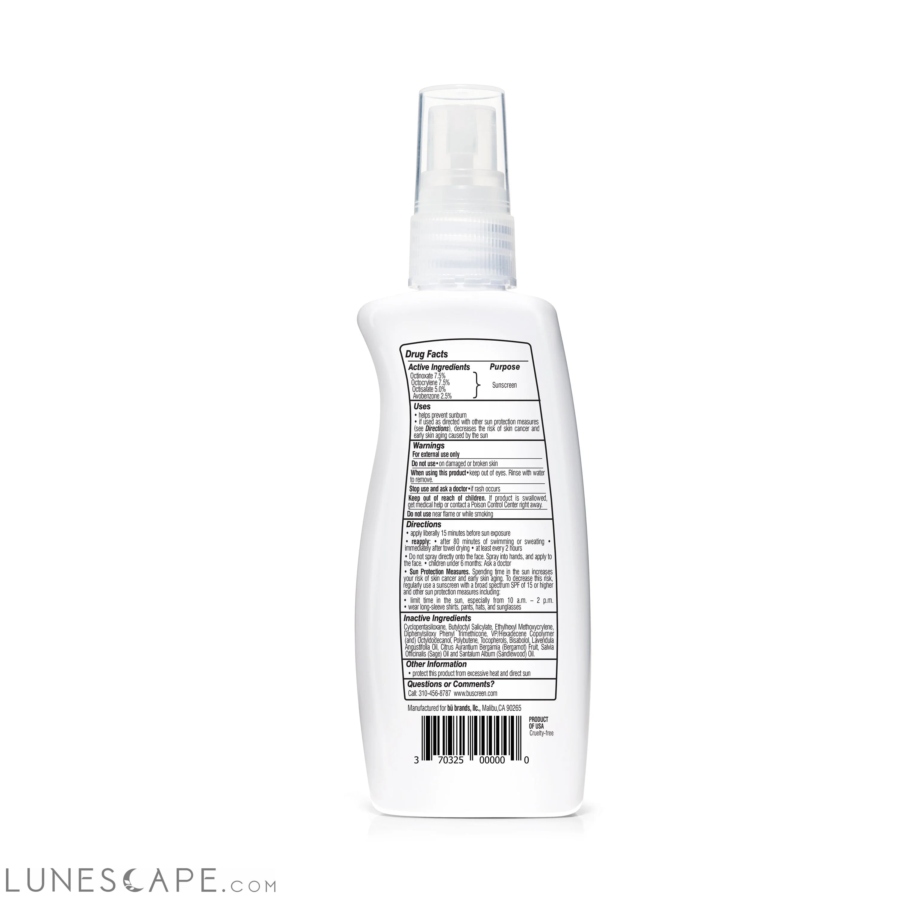 Bu SPF 30 Ultrafine WOWmist Sunscreen - White Sage LUNESCAPE