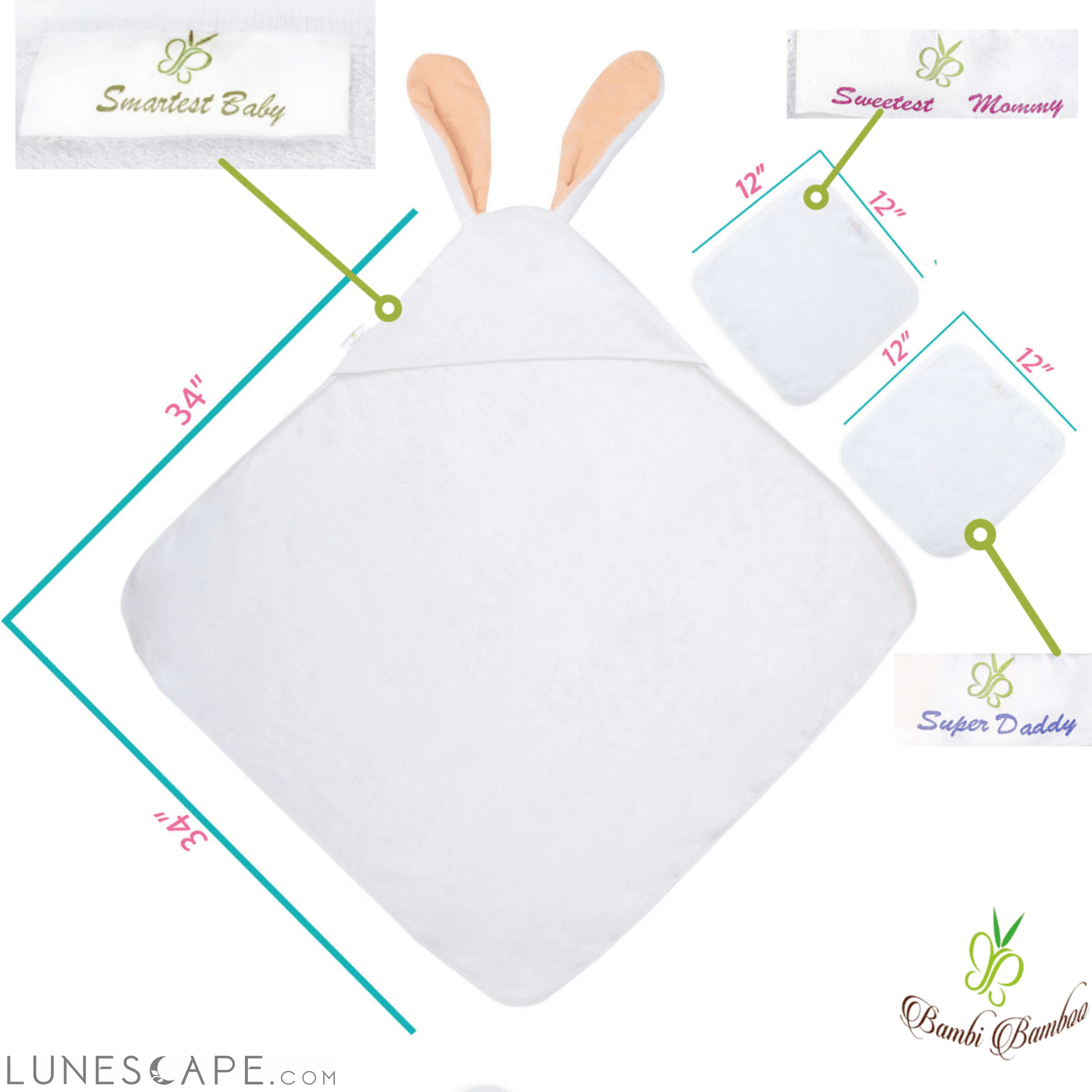 Bunny Ears Organic Bamboo Hooded Baby Towel Set LUNESCAPE