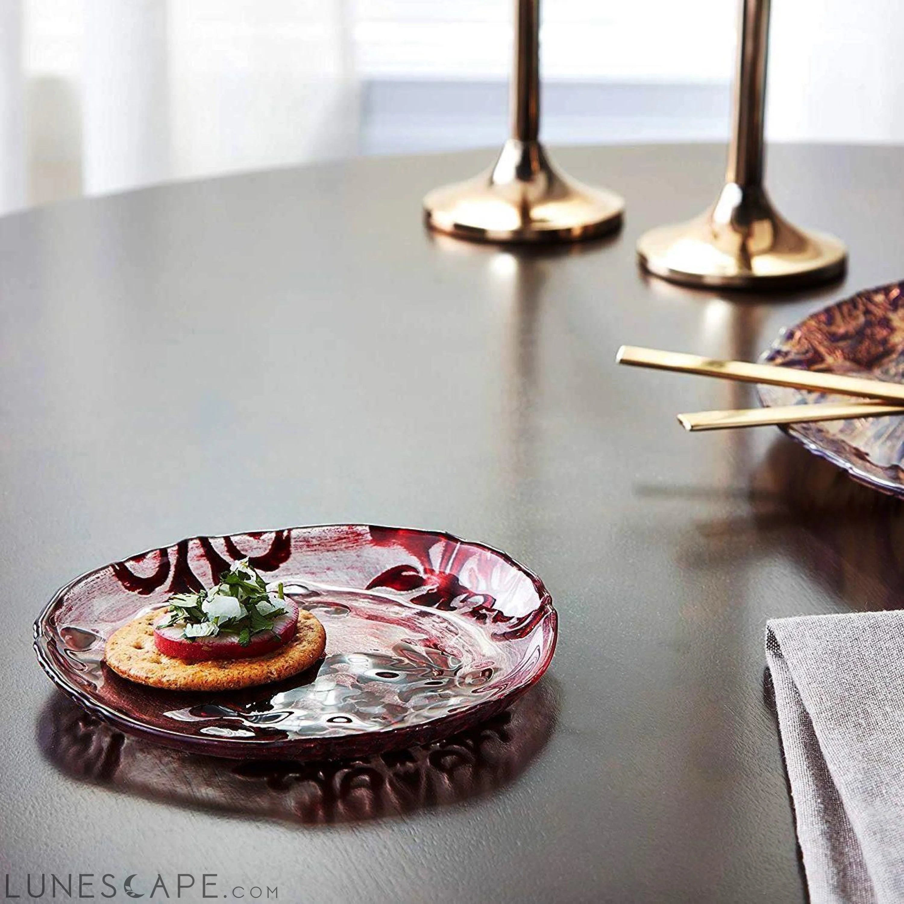 Burgundy Damask Glass Canapé Plate LUNESCAPE