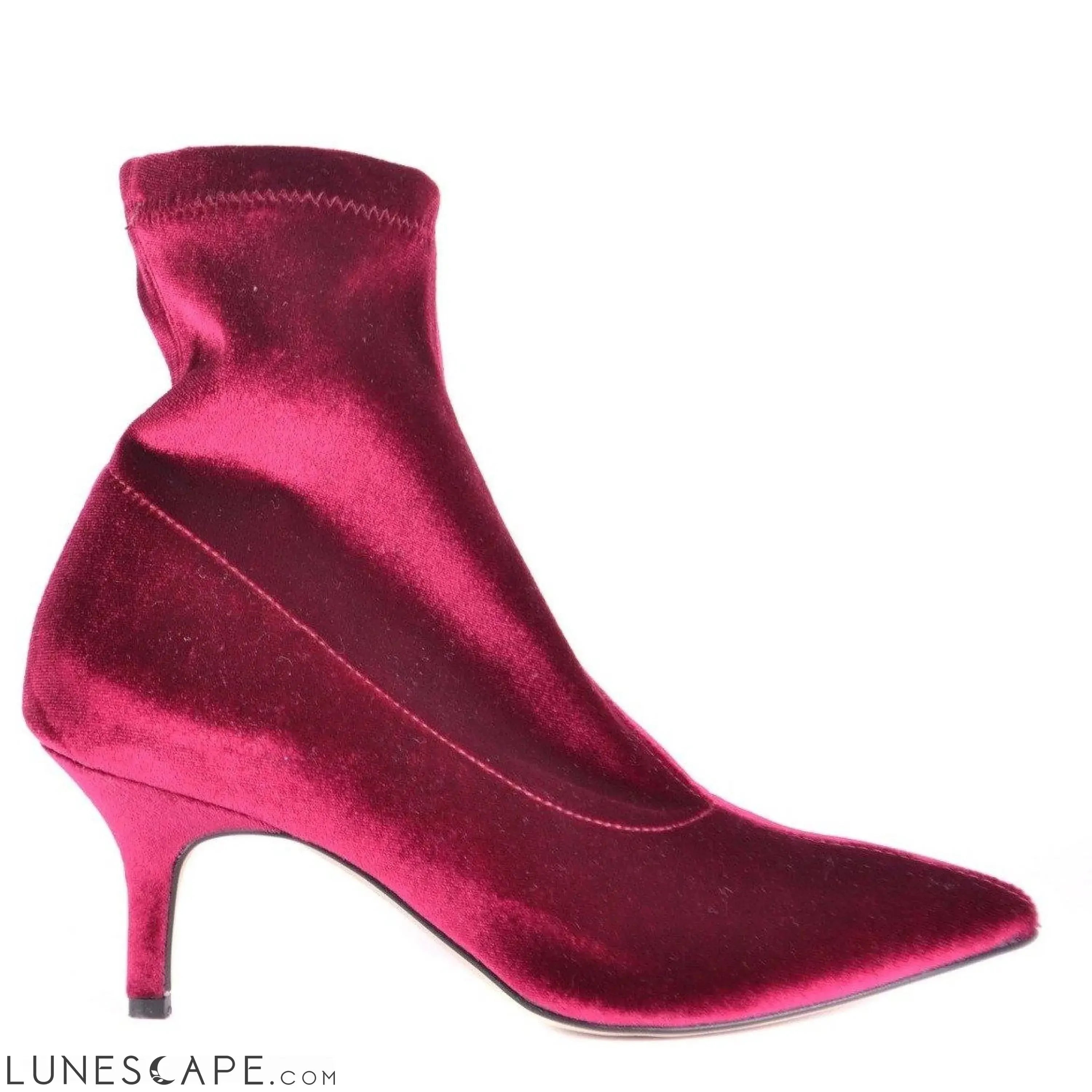 Burgundy Velvet Kitten Heel Ankle Boots - Jiudit LUNESCAPE