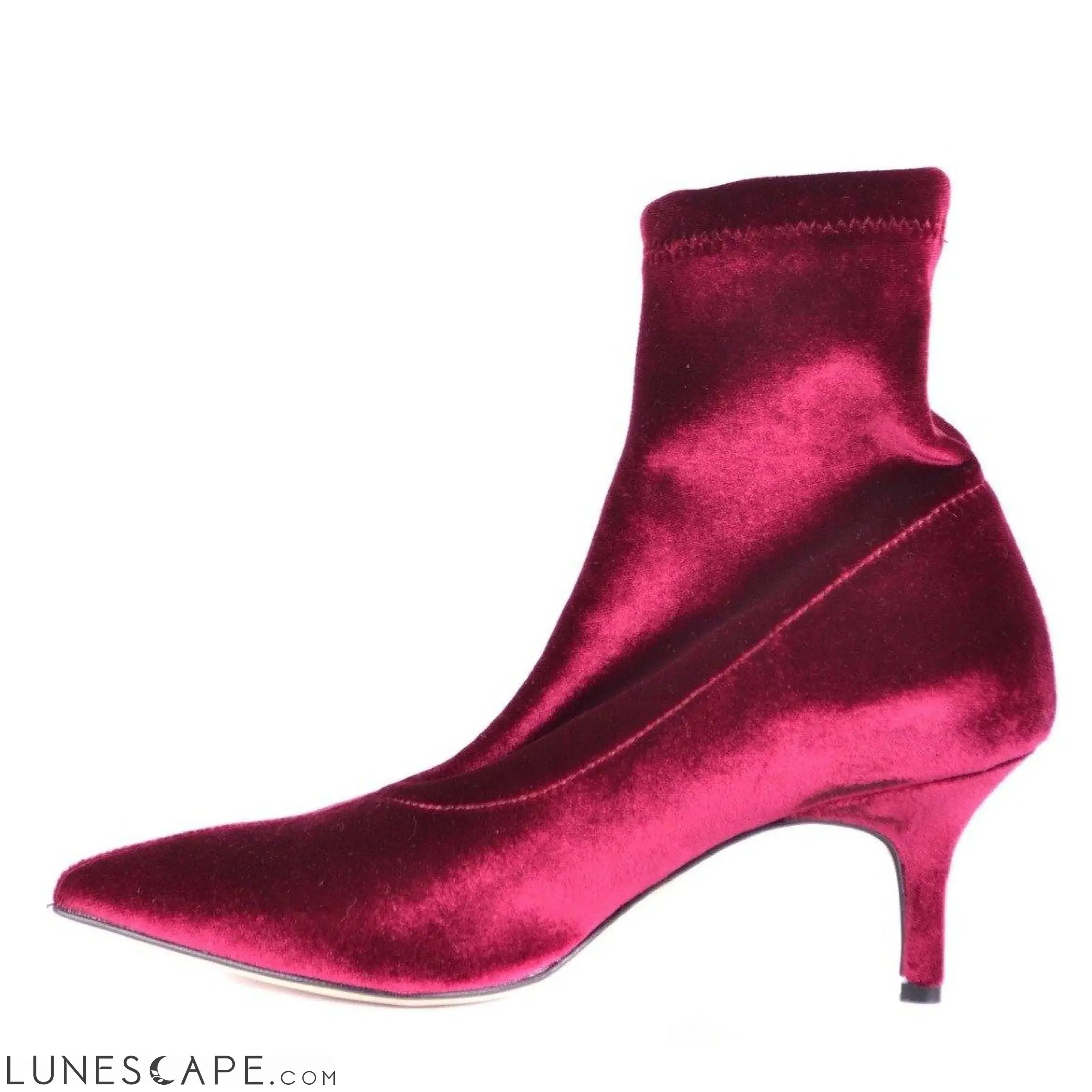 Burgundy Velvet Kitten Heel Ankle Boots - Jiudit LUNESCAPE