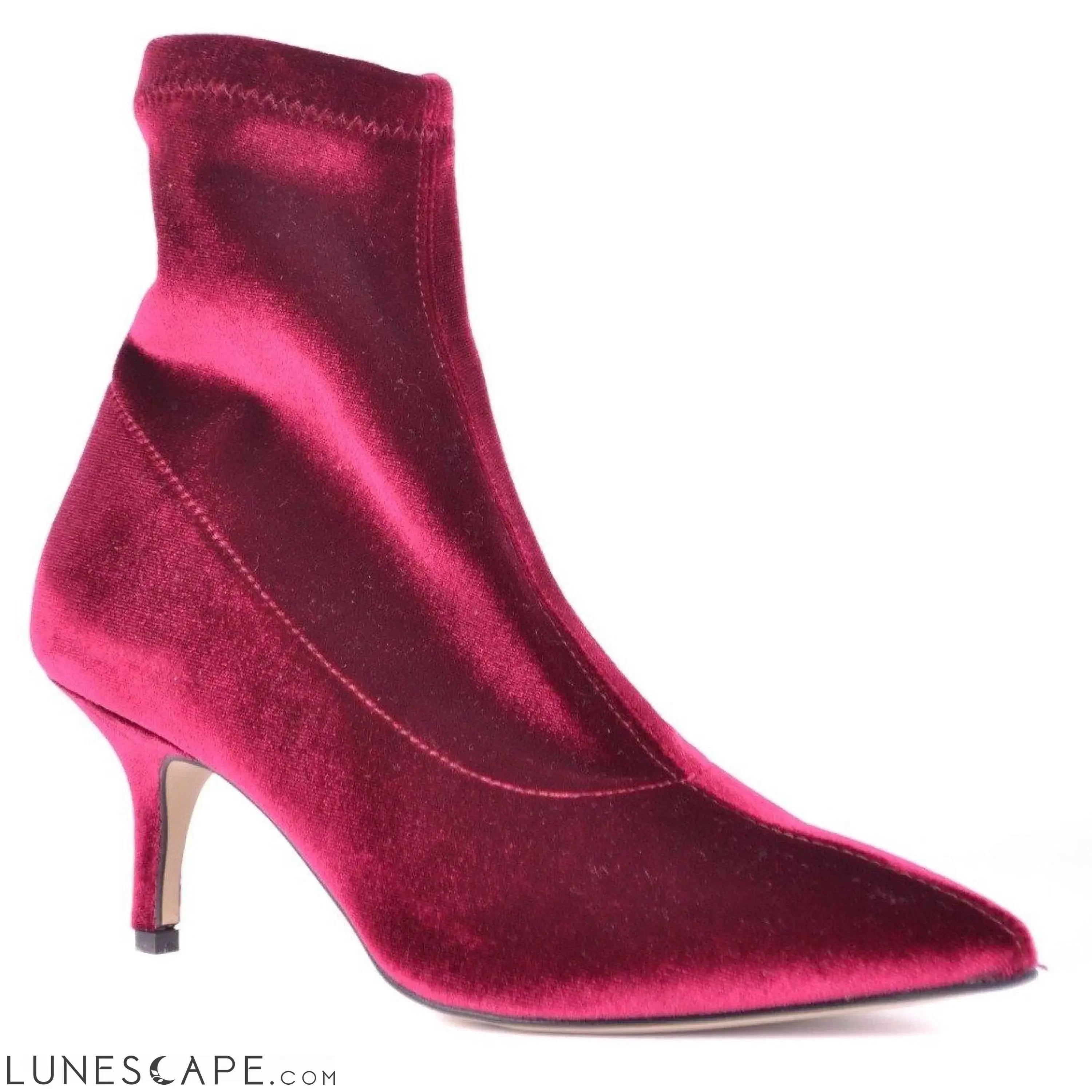 Burgundy Velvet Kitten Heel Ankle Boots - Jiudit LUNESCAPE