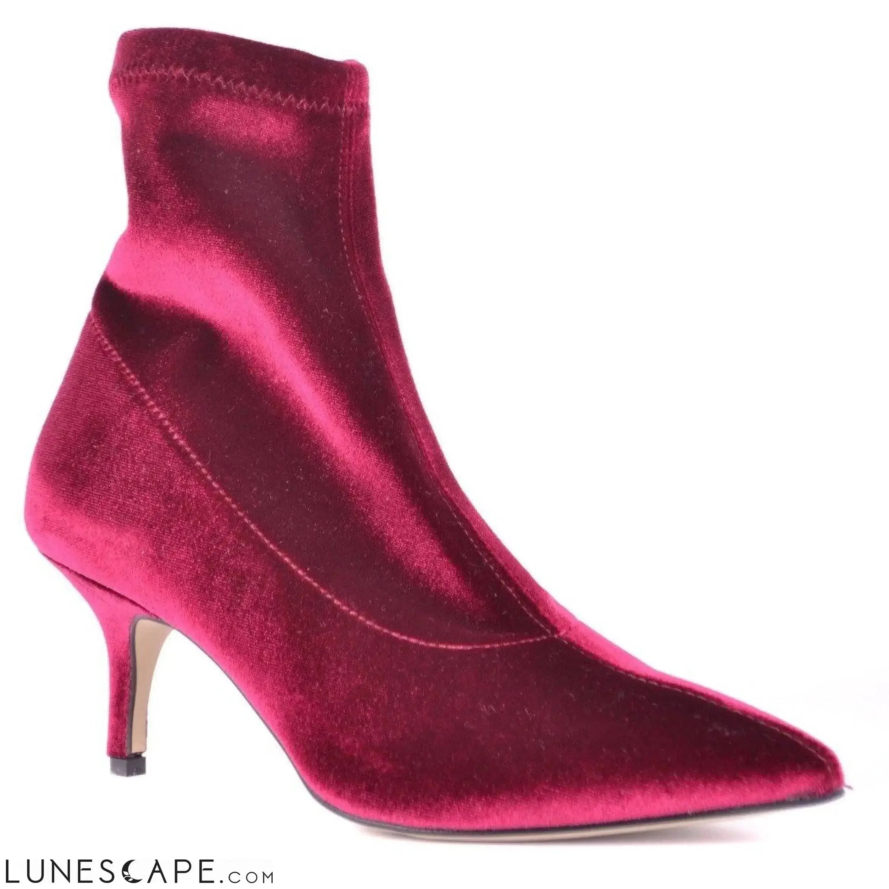 Burgundy Velvet Kitten Heel Ankle Boots - Jiudit LUNESCAPE
