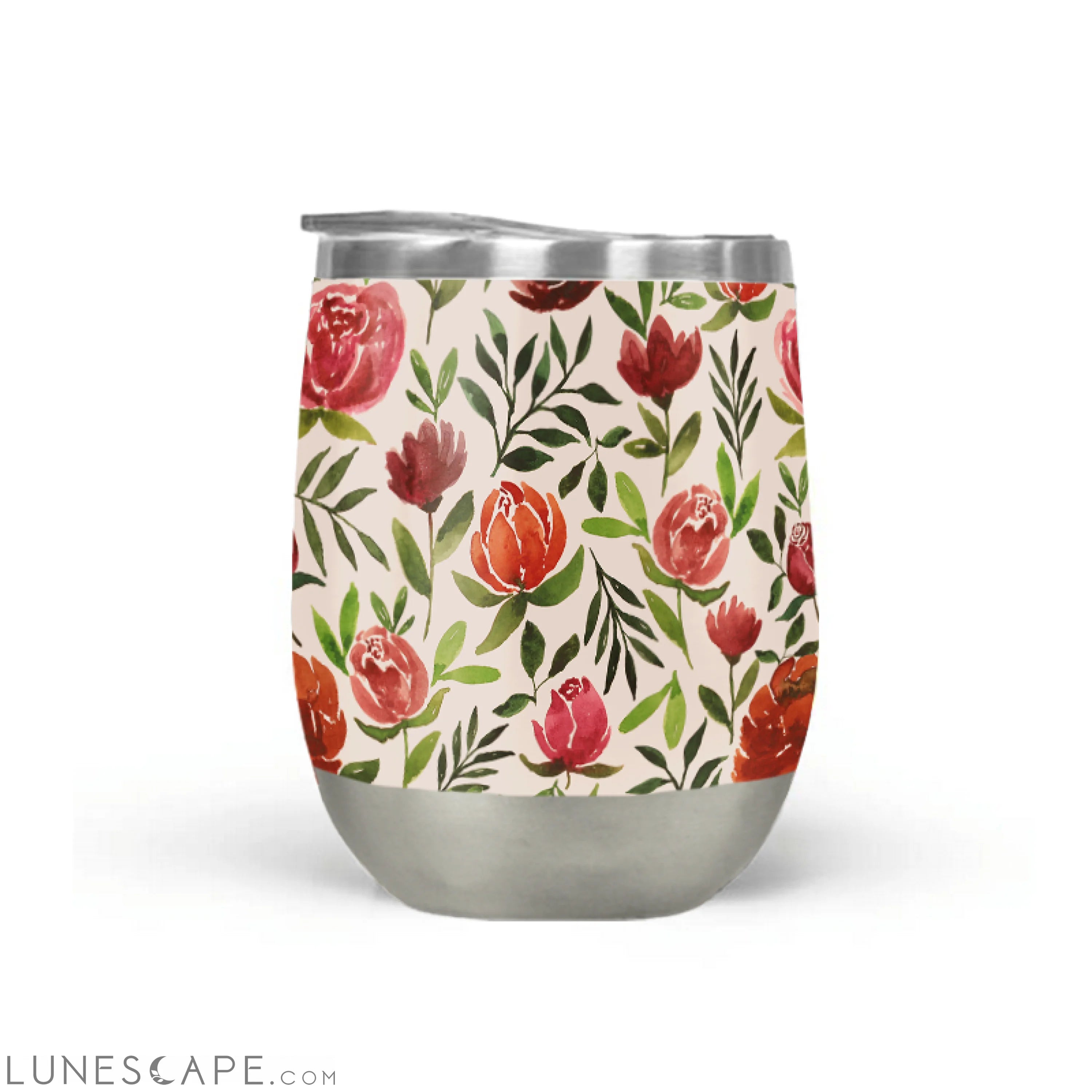 Burgundy Watercolor Floral Stemless Wine Tumbler LUNESCAPE