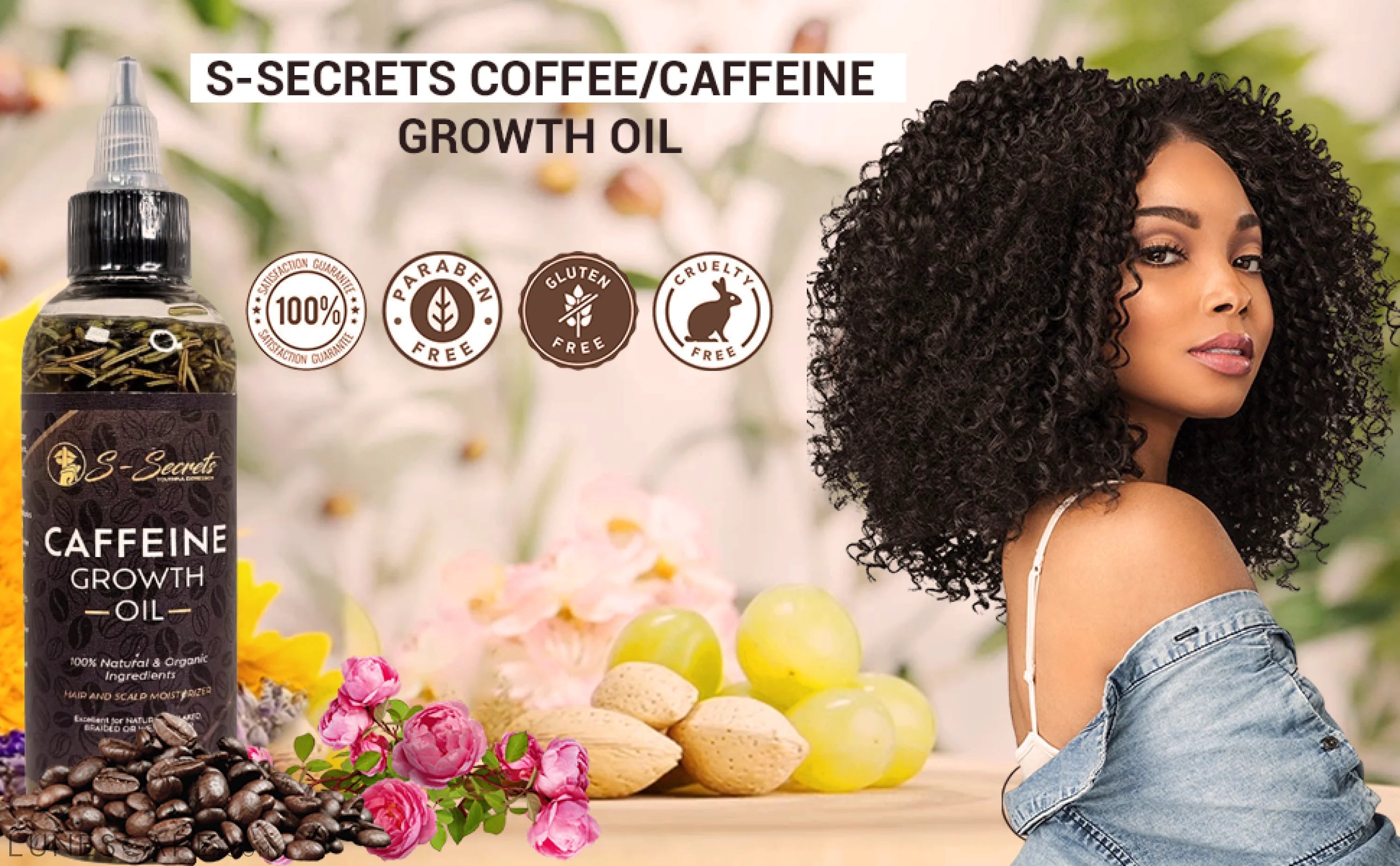 Caffeine Hair Growth Oil 4oz, Herbs, Biotin, Essential oils For All LUNESCAPE