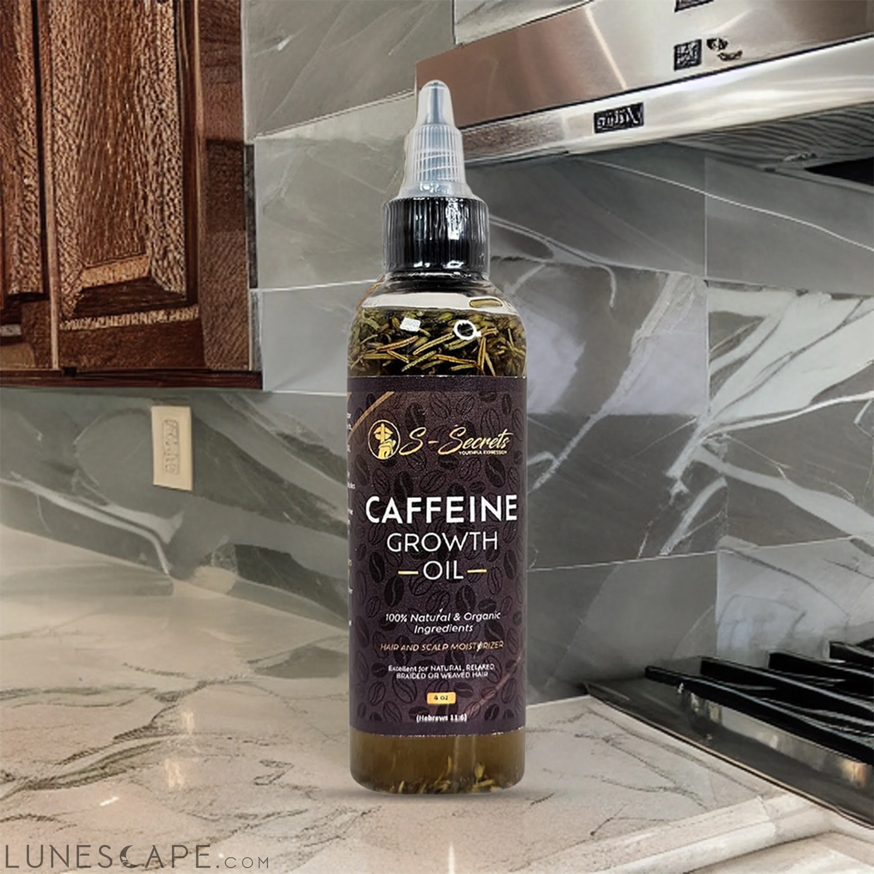Caffeine Hair Growth Oil 4oz, Herbs, Biotin, Essential oils For All LUNESCAPE