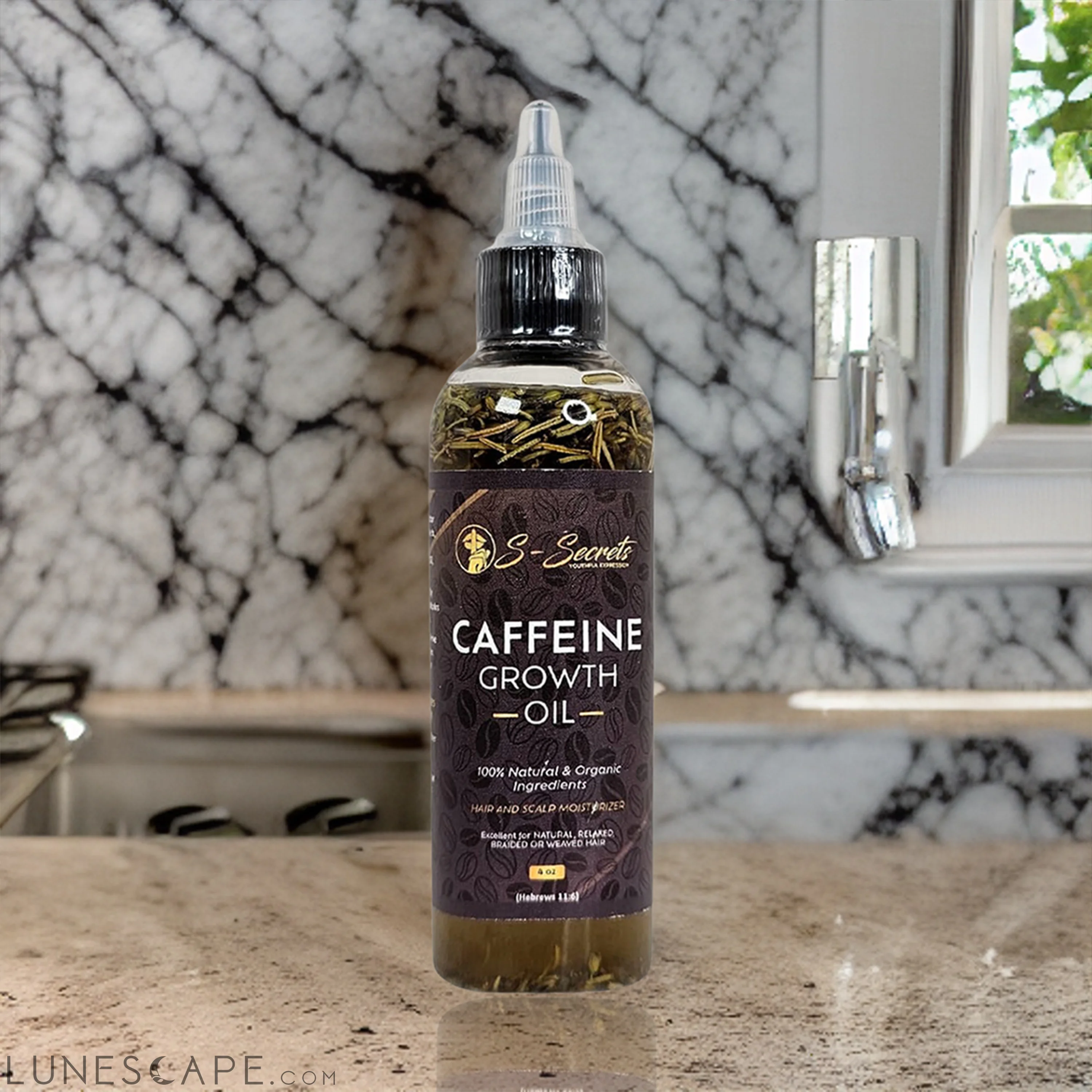 Caffeine Hair Growth Oil 4oz, Herbs, Biotin, Essential oils For All LUNESCAPE