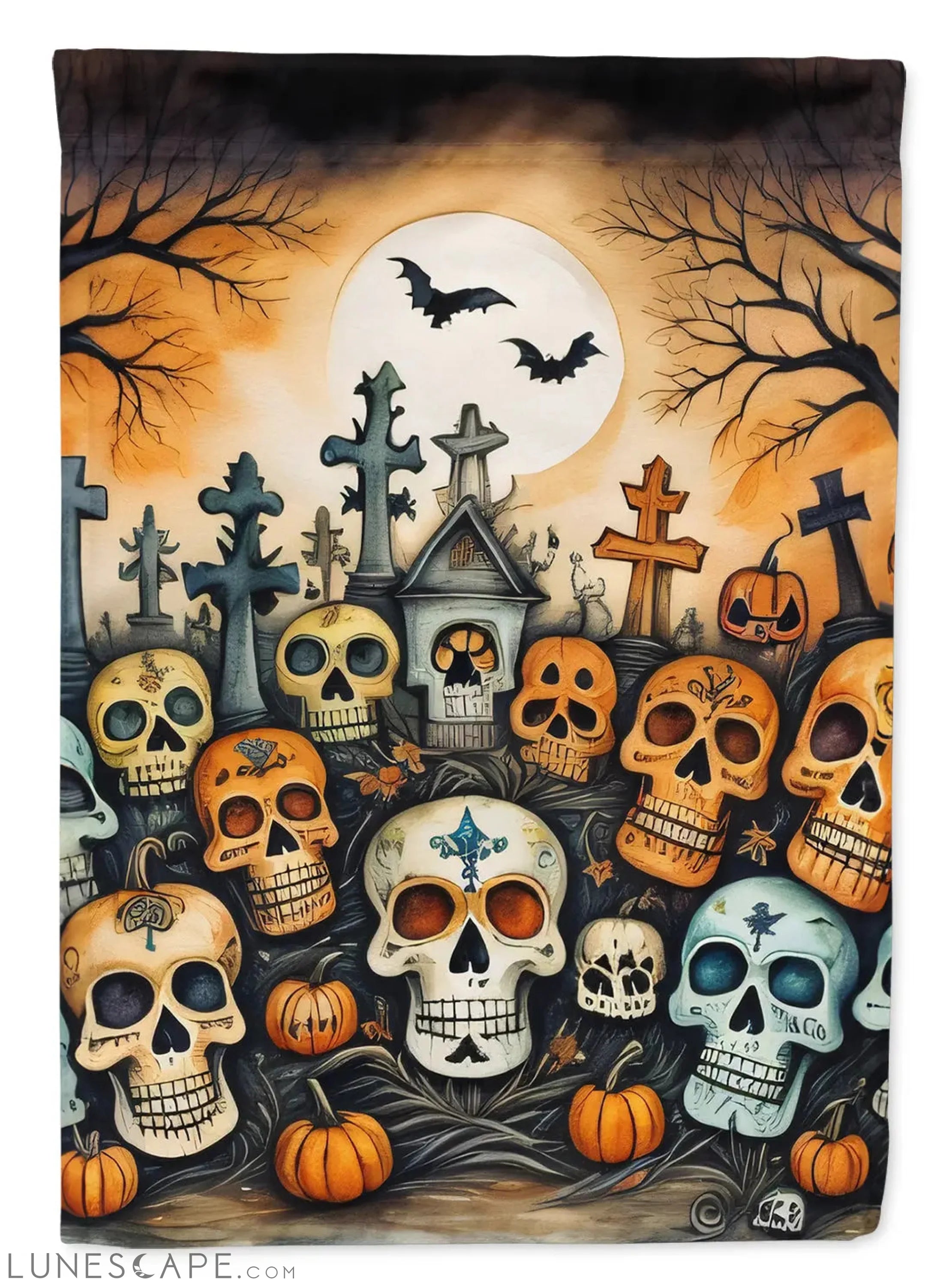 Calaveras Sugar Skulls Spooky Halloween Garden Flag LUNESCAPE